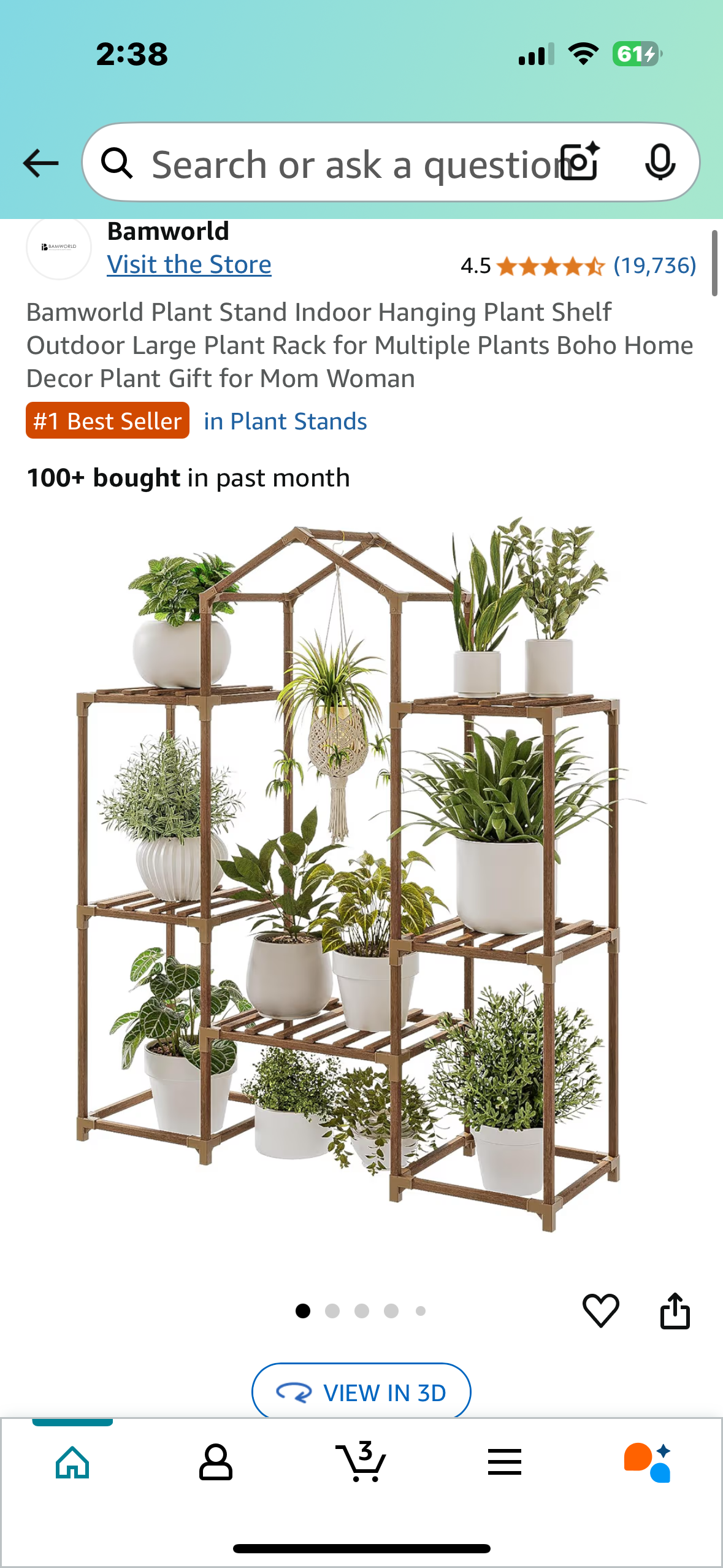 Bamworld Plant Stand Indoor Hanging Plant Shelf Outdoor Large Plant Rack for Multiple Plants Boho Home Decor Plant Gift for Mom Woman