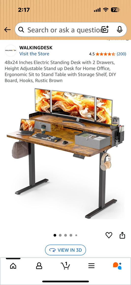 48”x 24” Electric Standing Desk with 2 Drawers, Height Adjustable Stand up Desk for Home Office, Ergonomic Sit to Stand Table with Storage Shelf, DIY Board, Hooks, Rustic Brown (O448)