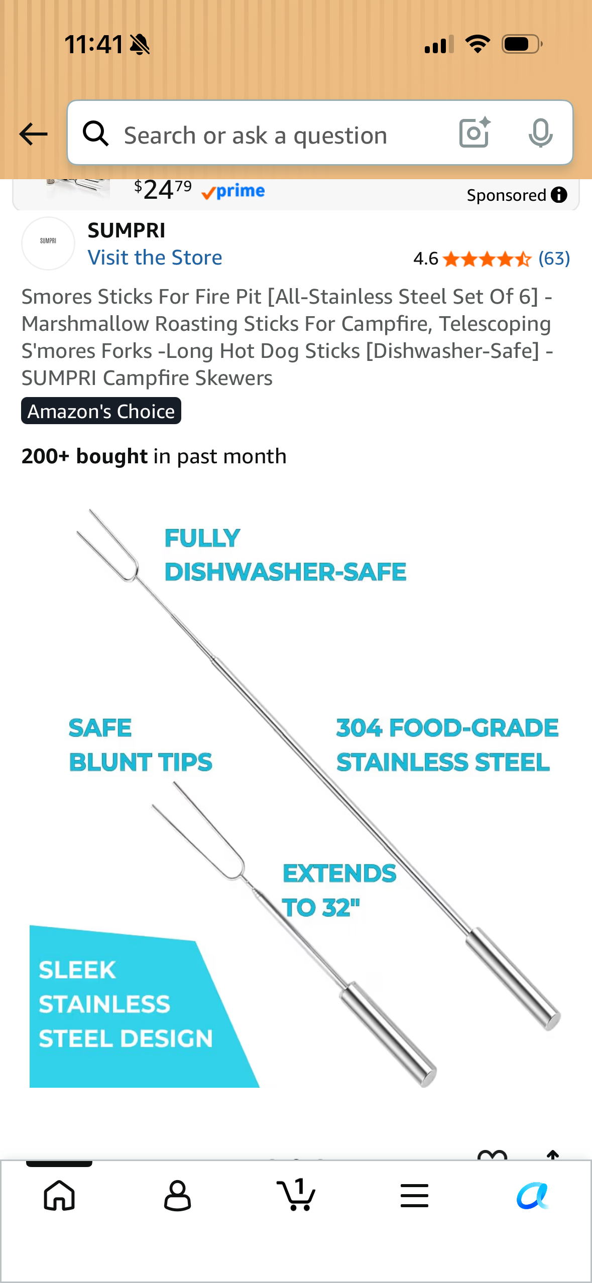 Smores Sticks For Fire Pit [All-Stainless Steel Set Of 6] -Marshmallow Roasting Sticks For Campfire, Telescoping S'mores Forks -Long Hot Dog Sticks [Dishwasher-Safe] - SUMPRI Campfire Skewers