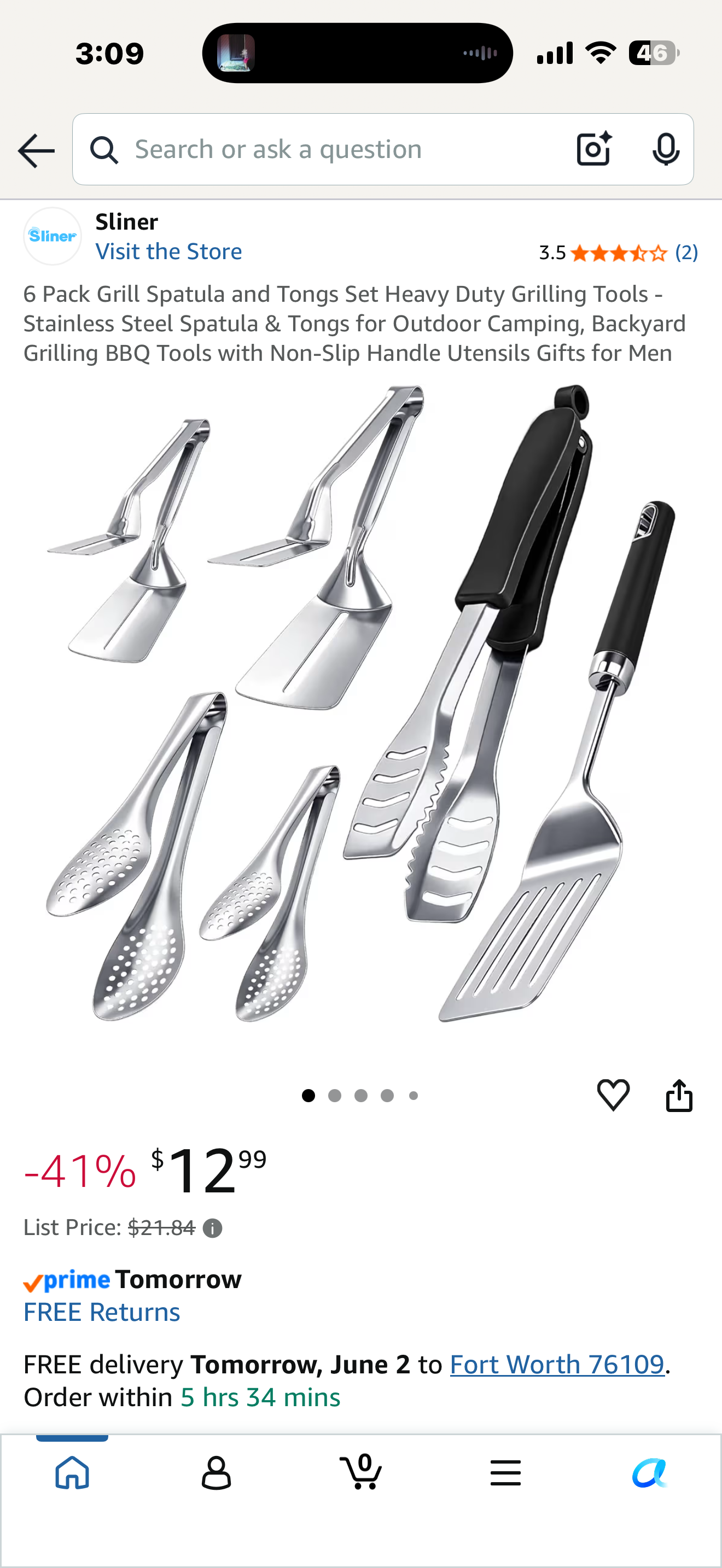 6 Pack Grill Spatula and Tongs Set Heavy Duty Grilling Tools - Stainless Steel Spatula & Tongs for Outdoor Camping, Backyard Grilling BBQ Tools with Non-Slip Handle Utensils Gifts for Men
