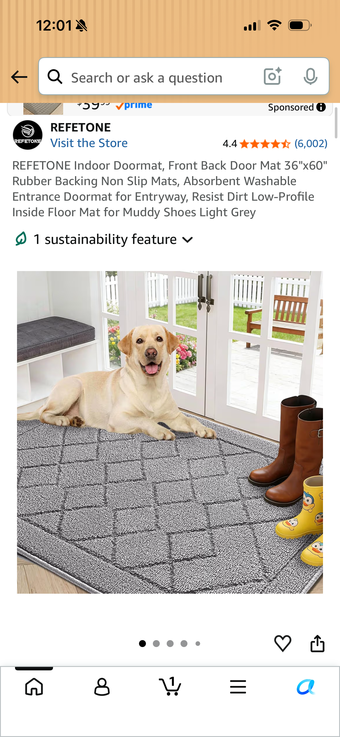REFETONE Indoor Doormat, Front Back Door Mat 36"x60" Rubber Backing Non Slip Mats, Absorbent Washable Entrance Doormat for Entryway, Resist Dirt Low-Profile Inside Floor Mat for Muddy Shoes Light Grey
