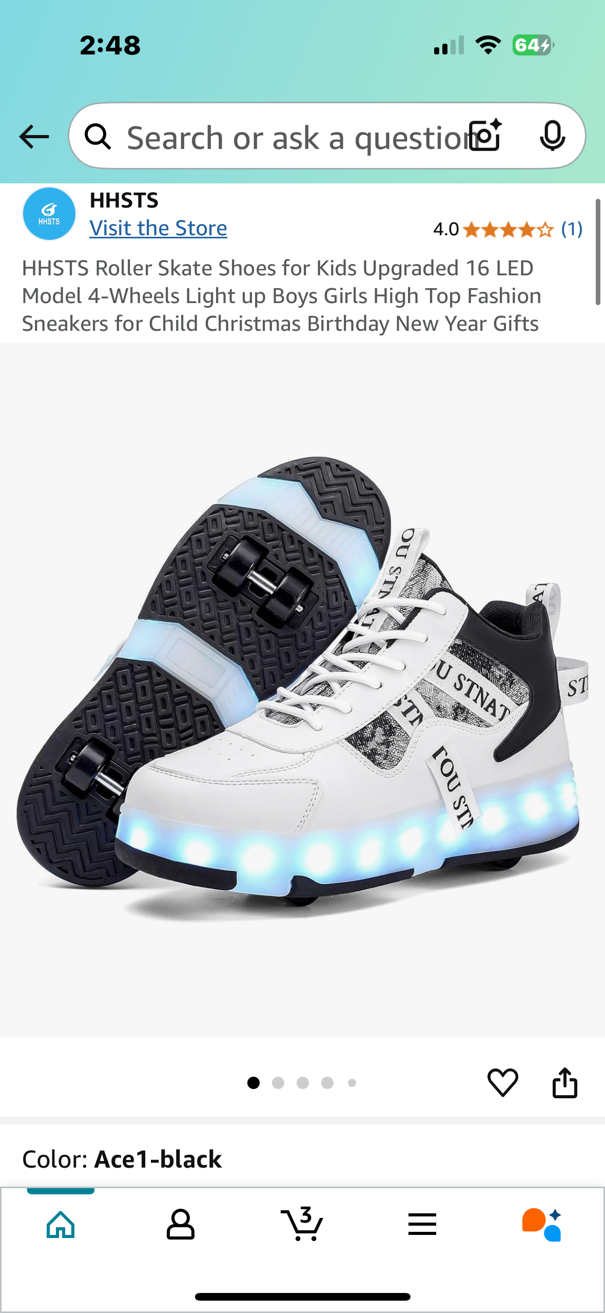 HHSTS Roller Skate Shoes for Kids Upgraded 16 LED Model 4-Wheels Light up Boys Girls High Top Fashion Sneakers for Child Christmas Birthday New Year Gifts