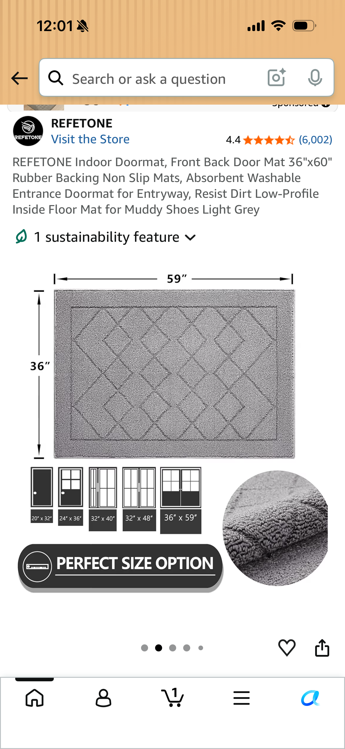 REFETONE Indoor Doormat, Front Back Door Mat 36"x60" Rubber Backing Non Slip Mats, Absorbent Washable Entrance Doormat for Entryway, Resist Dirt Low-Profile Inside Floor Mat for Muddy Shoes Light Grey