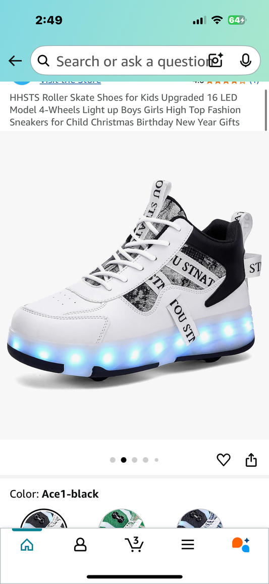 HHSTS Roller Skate Shoes for Kids Upgraded 16 LED Model 4-Wheels Light up Boys Girls High Top Fashion Sneakers for Child Christmas Birthday New Year Gifts