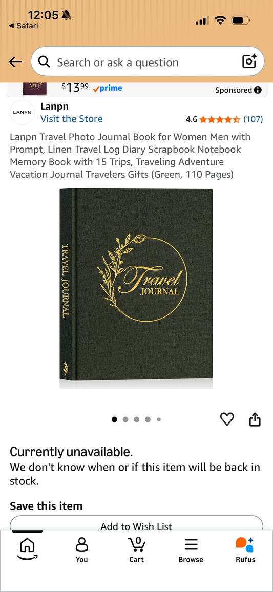 Lanpn Travel Photo Journal Book for Women Men with Prompt, Linen Travel Log Diary Scrapbook Notebook Memory Book with 15 Trips, Traveling Adventure Vacation Journal Travelers Gifts (Green, 110 Pages)