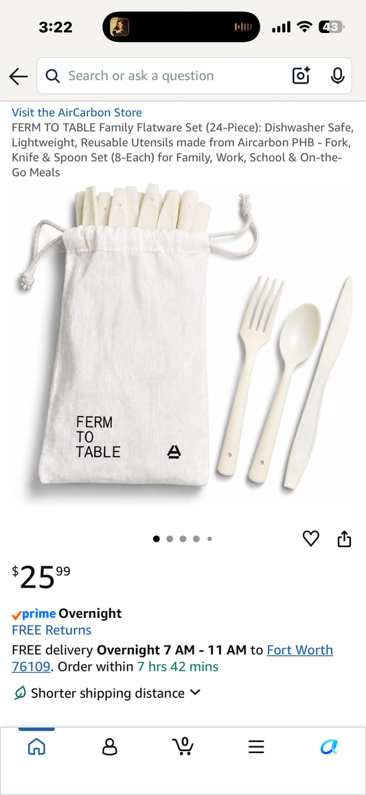FERM TO TABLE Family Flatware Set (24-Piece): Dishwasher Safe, Lightweight, Reusable Utensils made from Aircarbon PHB - Fork, Knife & Spoon Set (8-Each) for Family, Work, School & On-the-Go Meals