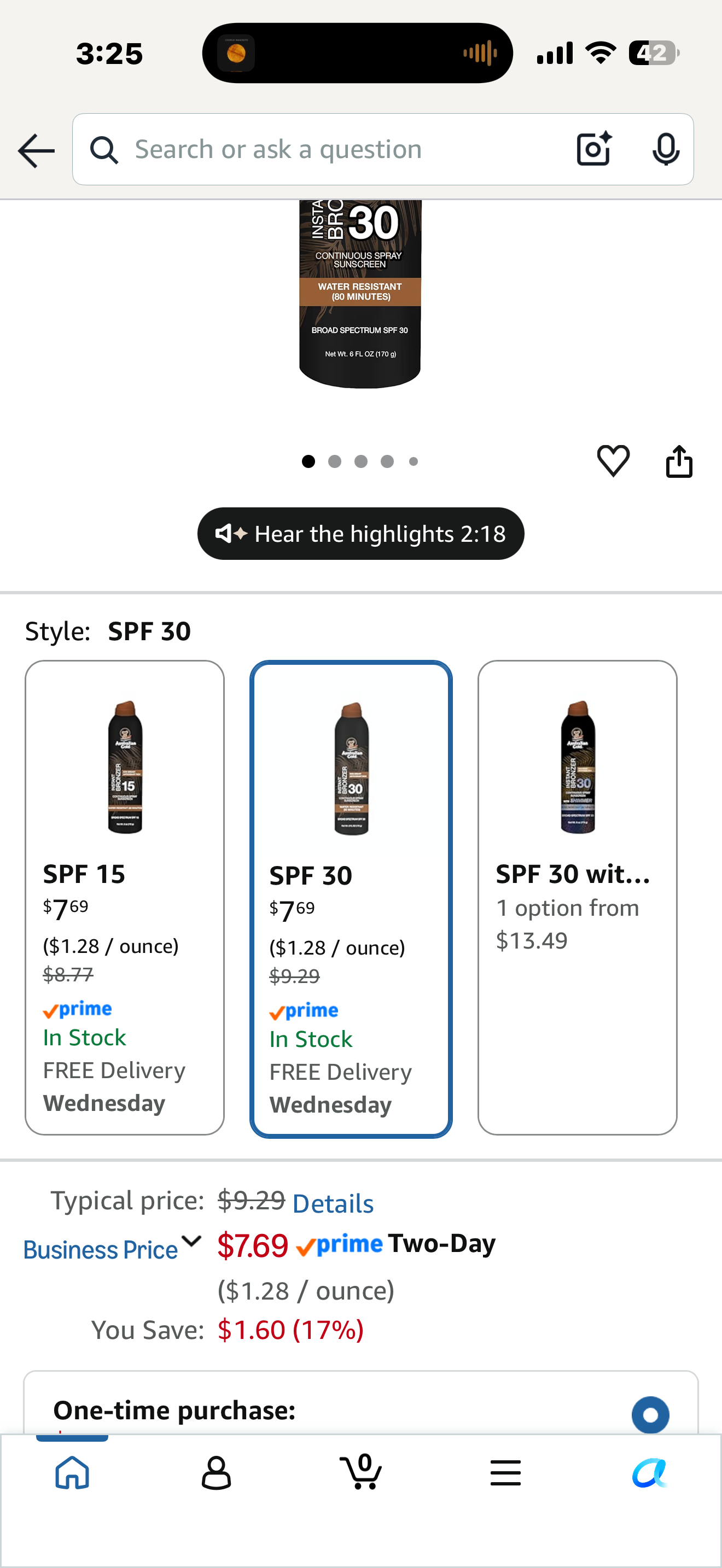 Australian Gold Continuous Spray Sunscreen with Instant Bronzer SPF 30, Immediate Glow & Dries Fast Water Resistant NonGreasy Oxybenzone Free Cruelty Free, Bronzer New, Orange, 6 Oz