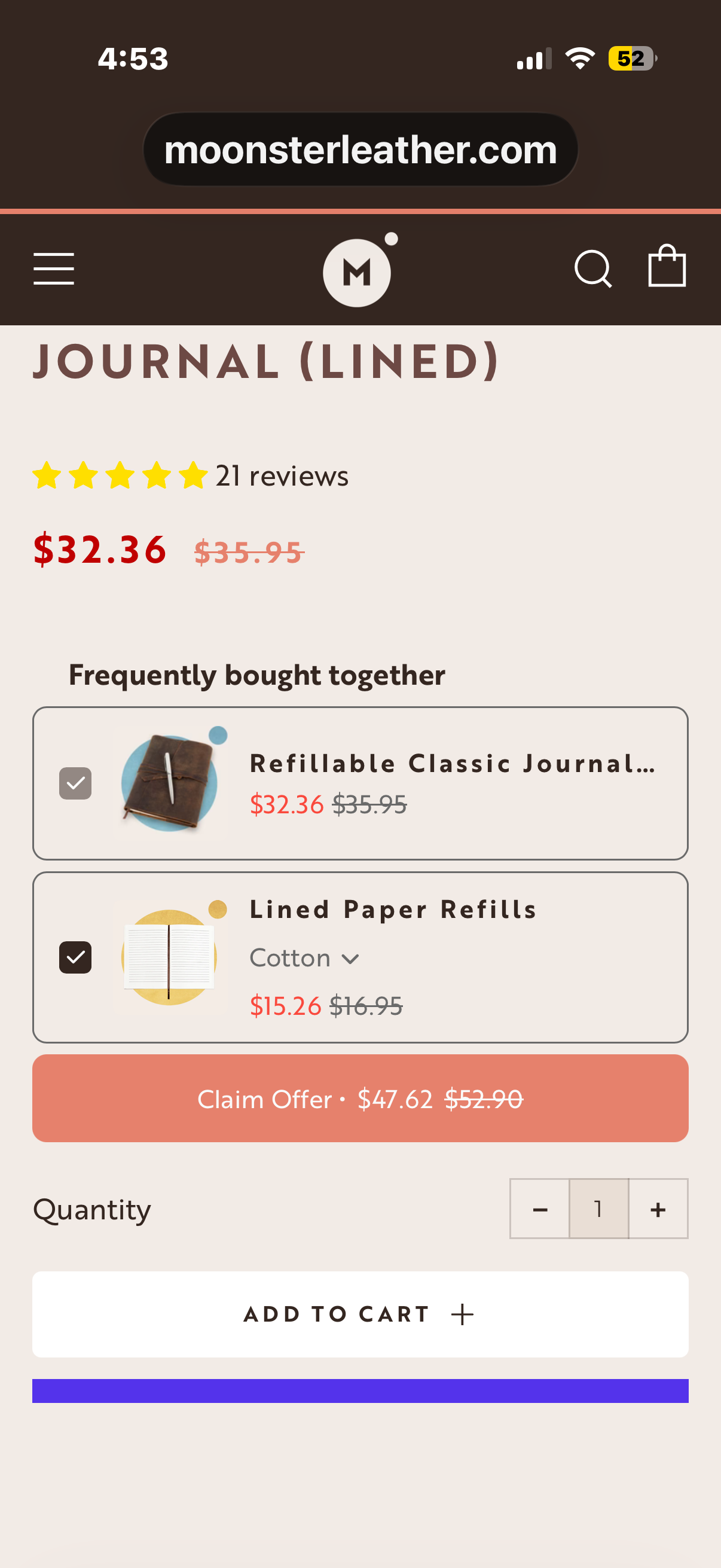 LEATHER REFILLABLE CLASSIC JOURNAL (LINED)