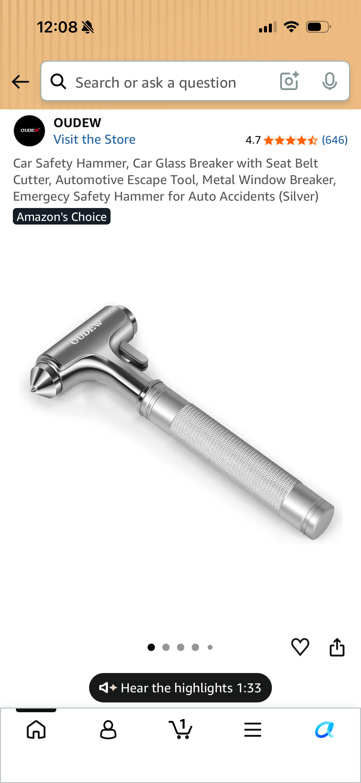Car Safety Hammer, Car Glass Breaker with Seat Belt Cutter, Automotive Escape Tool, Metal Window Breaker, Emergecy Safety Hammer for Auto Accidents (Silver)