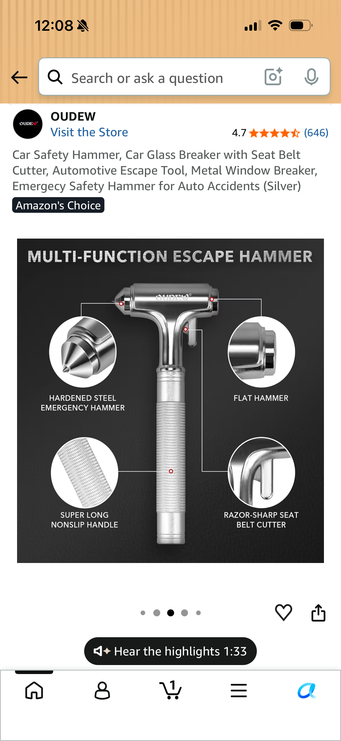 Car Safety Hammer, Car Glass Breaker with Seat Belt Cutter, Automotive Escape Tool, Metal Window Breaker, Emergecy Safety Hammer for Auto Accidents (Silver)