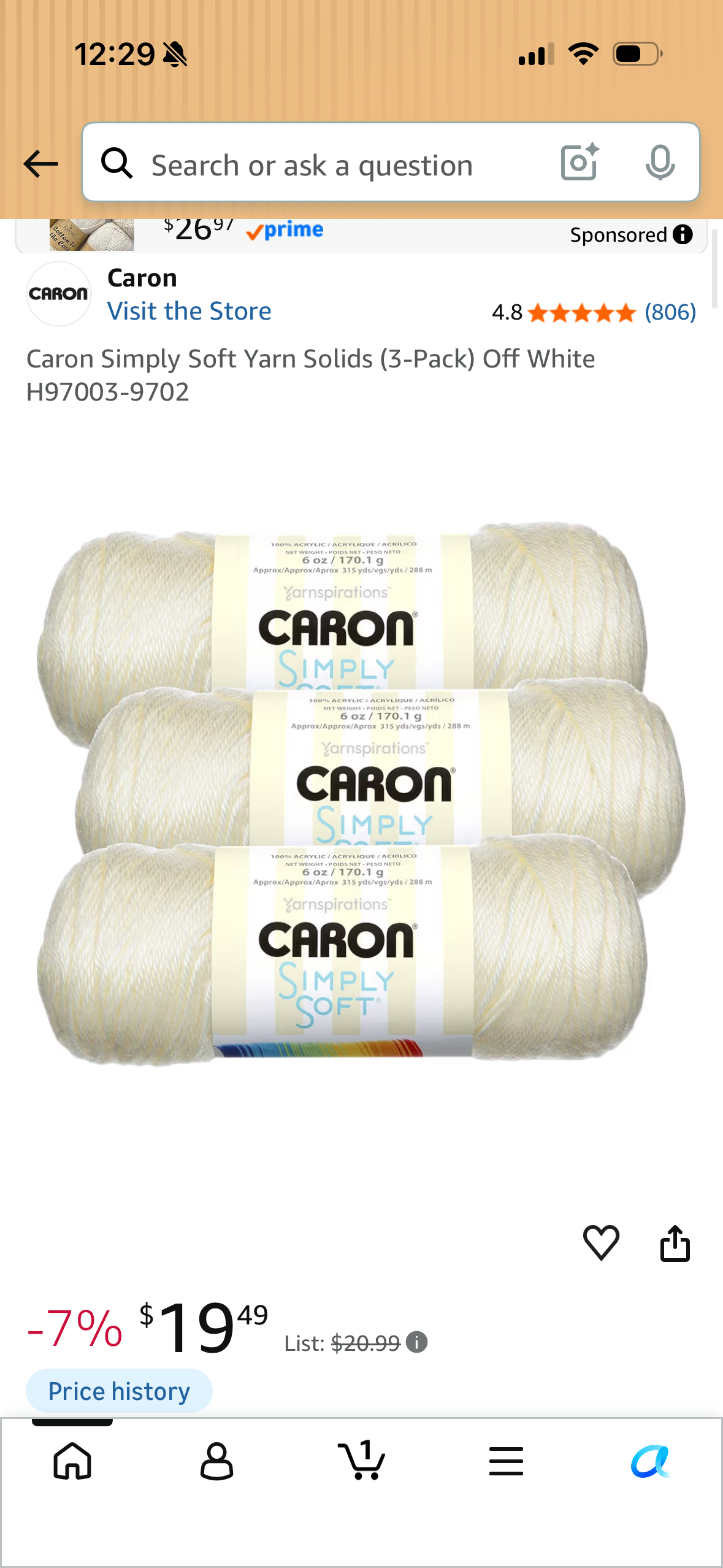 Caron Simply Soft Yarn Solids (3-Pack) Off White H97003-9702