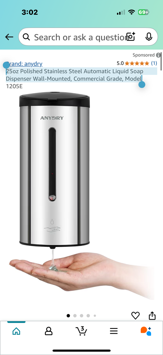 25oz Polished Stainless Steel Automatic Liquid Soap Dispenser Wall-Mounted, Commercial Grade, Model
