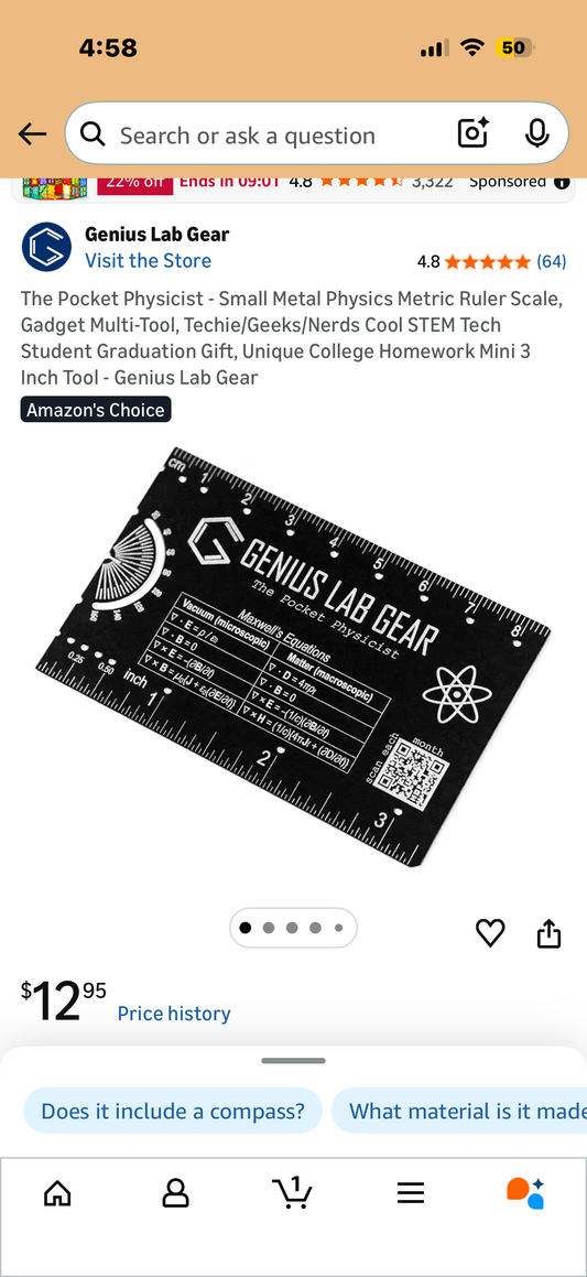 The Pocket Physicist - Small Metal Physics Metric Ruler Scale, Gadget Multi-Tool, Techie/Geeks/Nerds Cool STEM Tech Student Graduation Gift, Unique College Homework Mini 3 Inch Tool - Genius Lab Gear