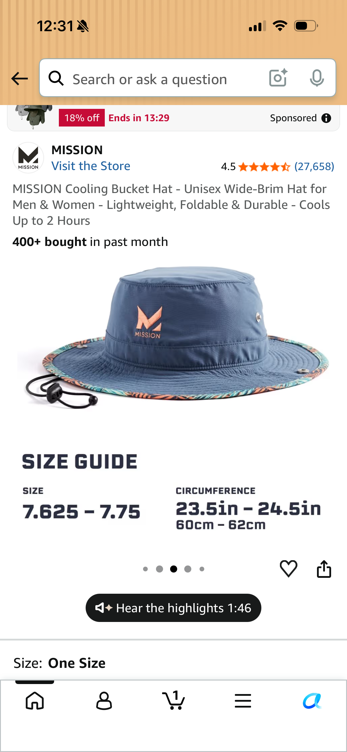 MISSION Cooling Bucket Hat - Unisex Wide-Brim Hat for Men & Women - Lightweight, Foldable & Durable - Cools Up to 2 Hours