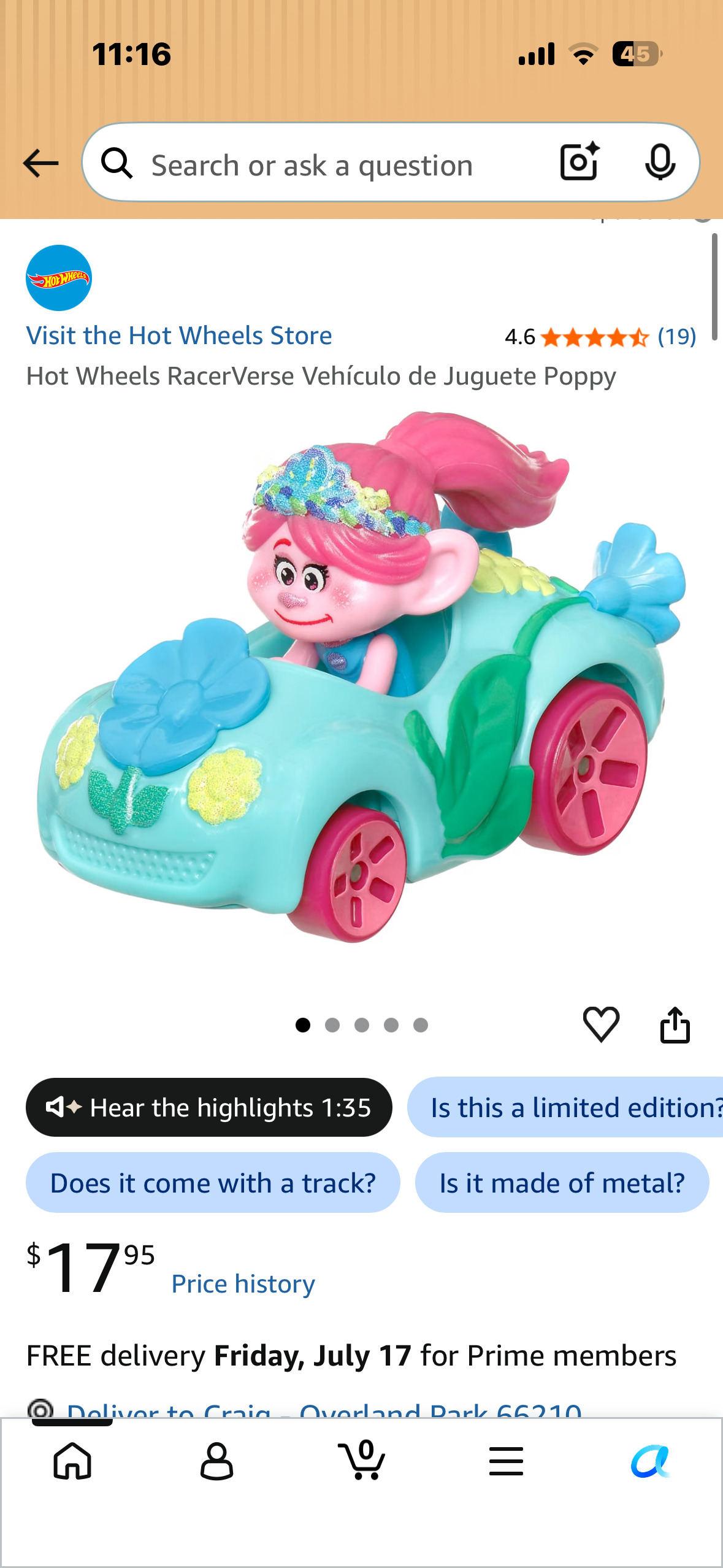 Hot Wheels RacerVerse Vehículo de Juguete Poppy