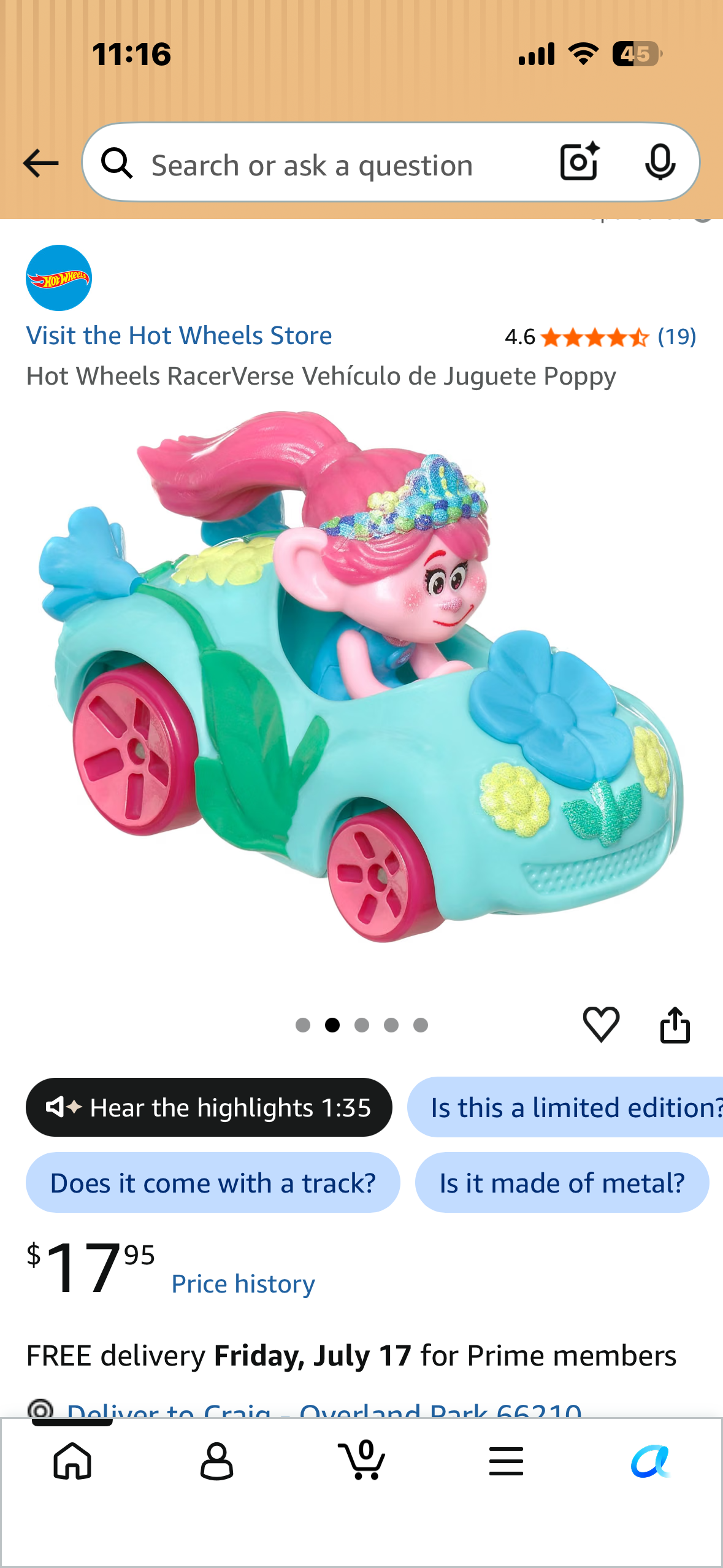 Hot Wheels RacerVerse Vehículo de Juguete Poppy