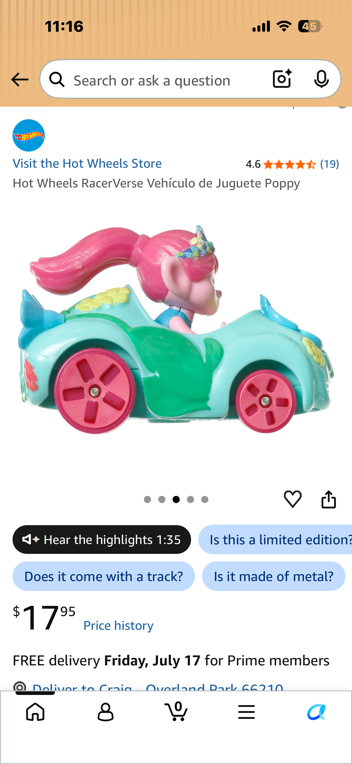 Hot Wheels RacerVerse Vehículo de Juguete Poppy
