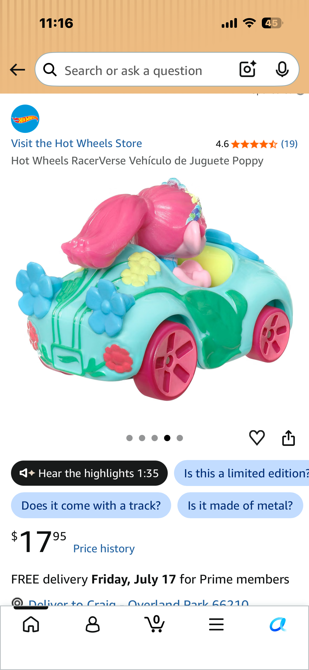 Hot Wheels RacerVerse Vehículo de Juguete Poppy