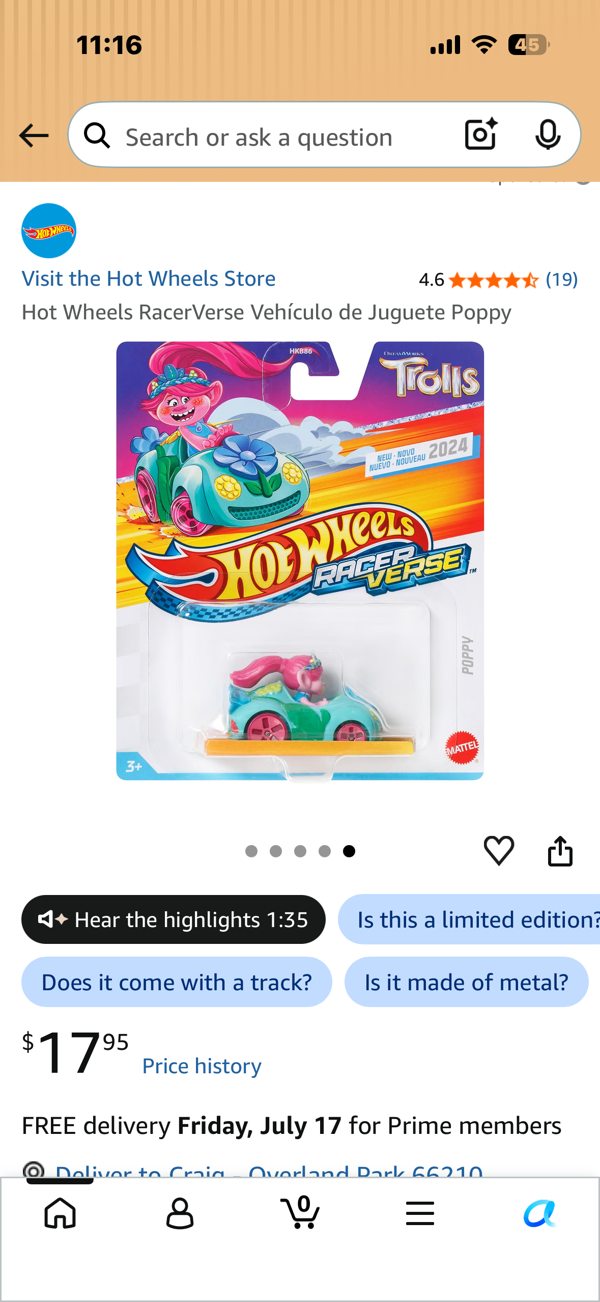 Hot Wheels RacerVerse Vehículo de Juguete Poppy