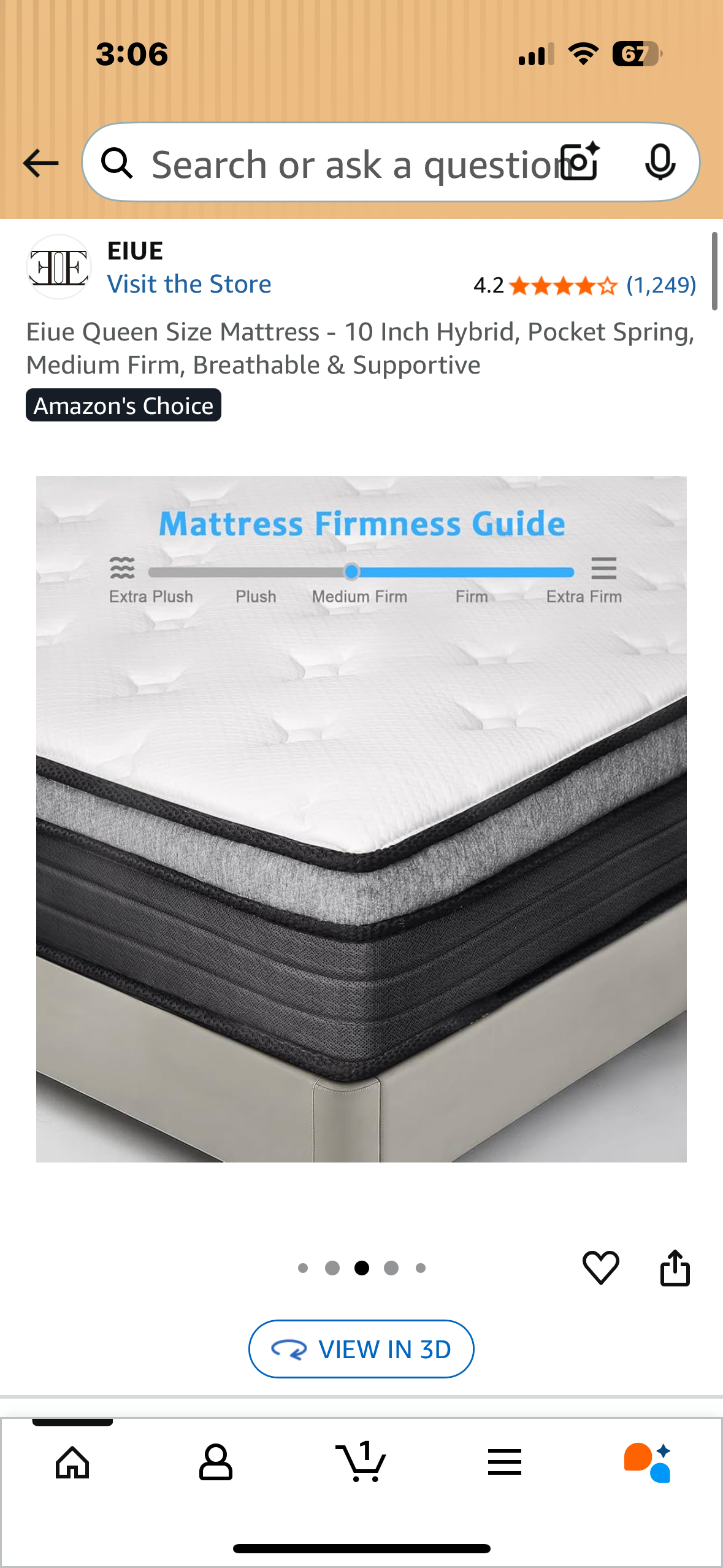 Eiue Queen Size Mattress, 10” Hybrid, Pocket Spring, Medium Firm, Breathable & Supportive (B1102)