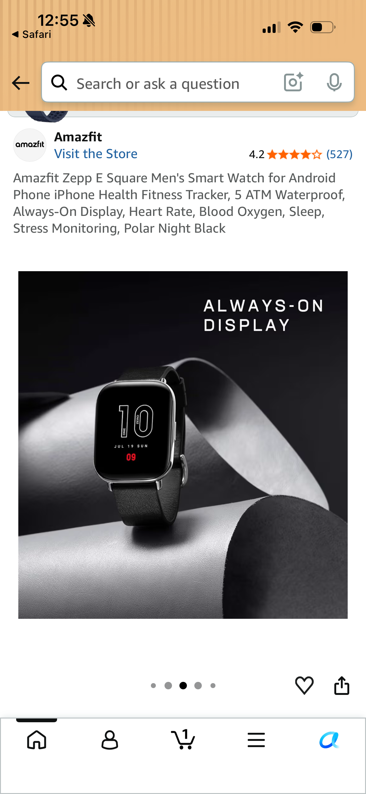 Smartwatch Amazfit Zepp E Square Couro (Preto) Xiaomi 43 MM Preto