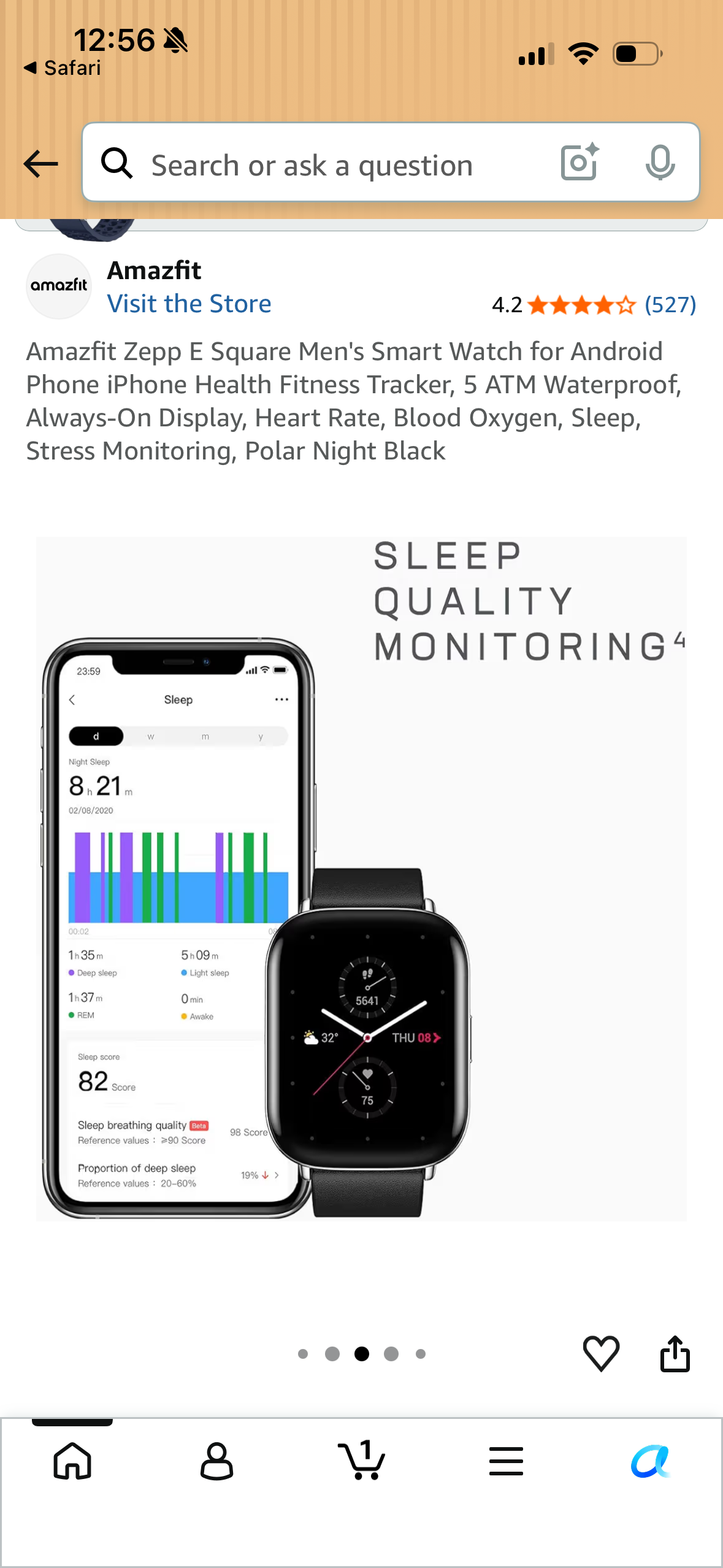 Smartwatch Amazfit Zepp E Square Couro (Preto) Xiaomi 43 MM Preto