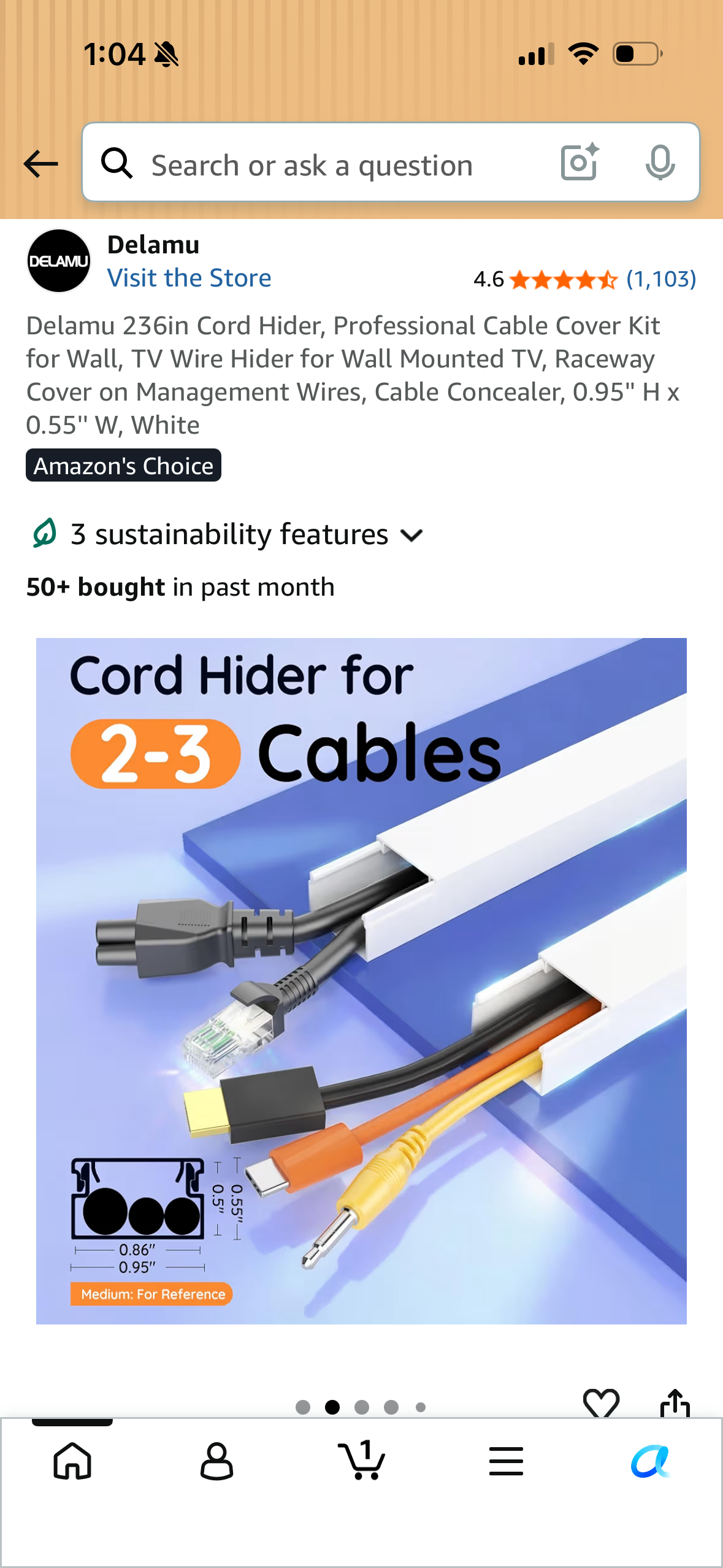 Delamu 236in Cord Hider, Professional Cable Cover Kit for Wall, TV Wire Hider for Wall Mounted TV, Raceway Cover on Management Wires, Cable Concealer, 0.95'' H x 0.55'' W, White