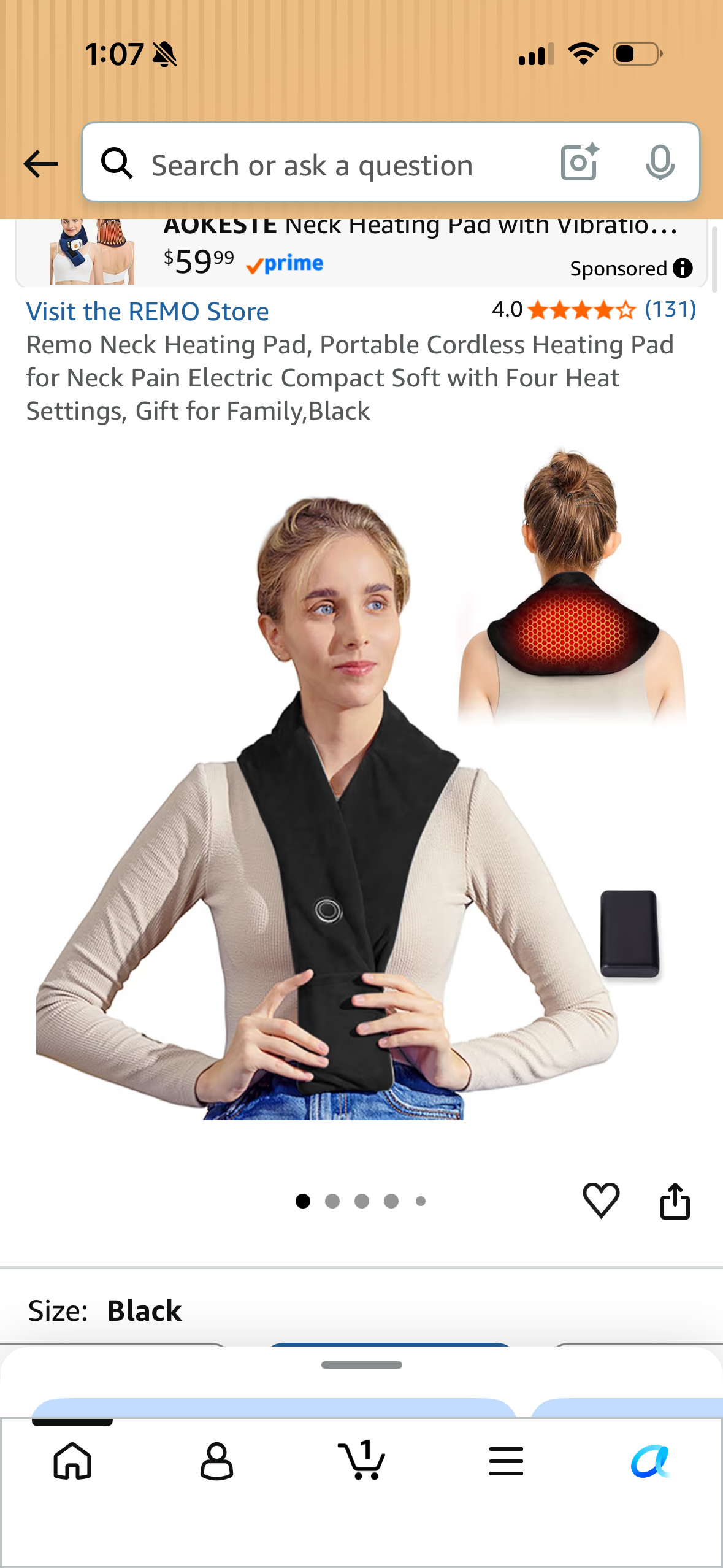 Remo Neck Heating Pad, Portable Cordless Heating Pad for Neck Pain Electric Compact Soft with Four Heat Settings, Gift for Family,Black