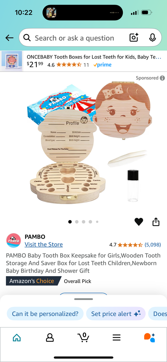 PAMBO Baby Tooth Box Keepsake for Girls,Wooden Tooth Storage And Saver Box for Lost Teeth Children,Newborn Baby Birthday And Shower Gift