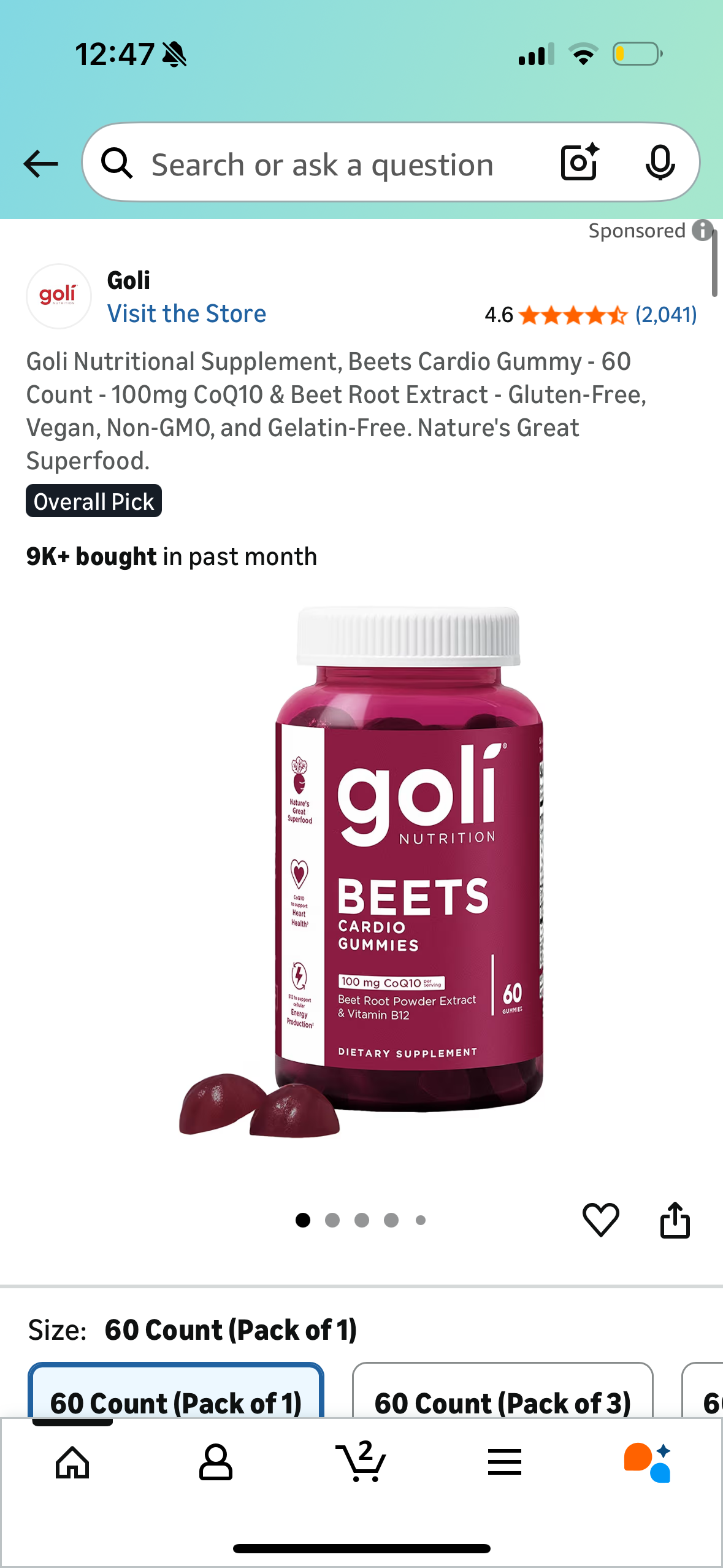 Goli Nutritional Supplement, Beets Cardio Gummy - 60 Count - 100mg CoQ10 & Beet Root Extract - Gluten-Free, Vegan, Non-GMO, and Gelatin-Free. Nature's Great Superfood.