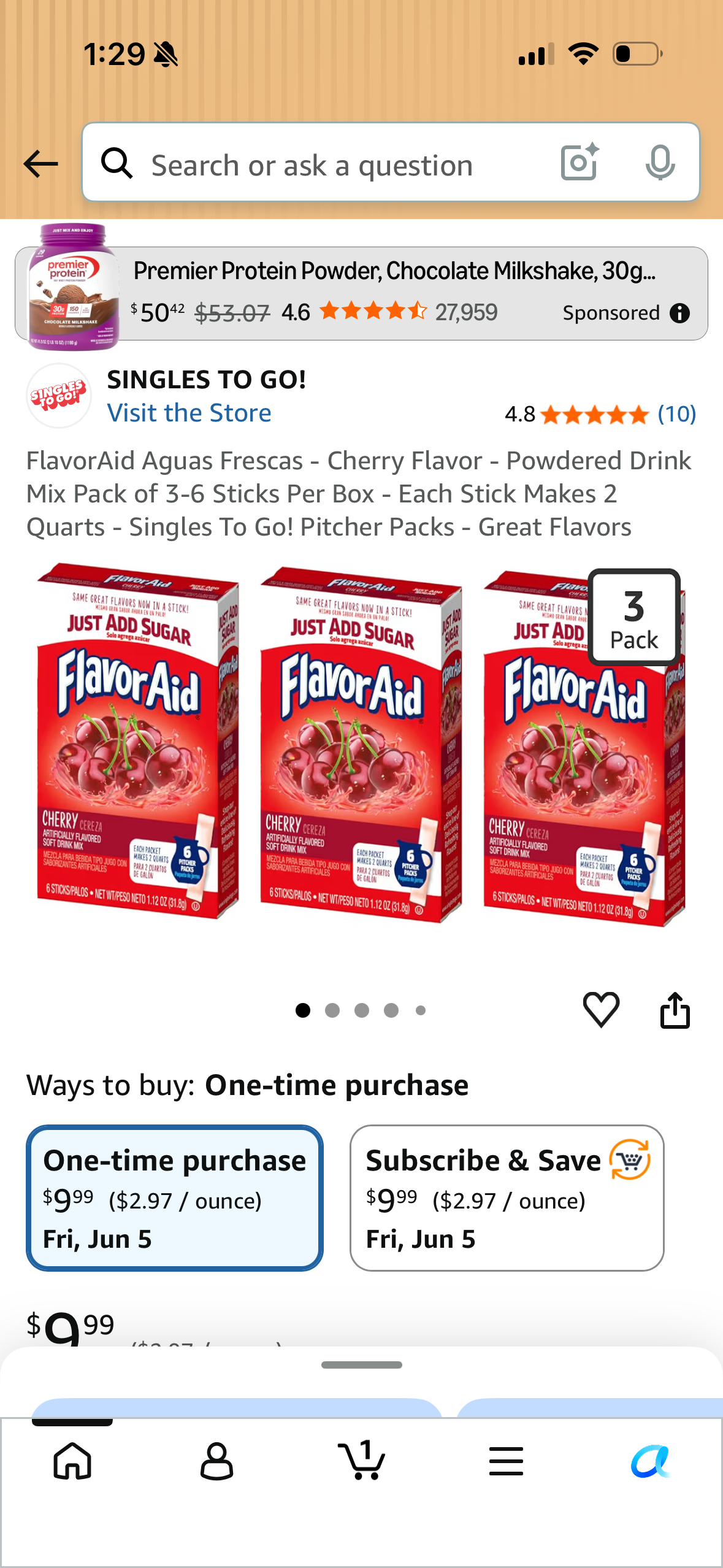 FlavorAid Aguas Frescas - Cherry Flavor - Powdered Drink Mix Pack of 3-6 Sticks Per Box - Each Stick Makes 2 Quarts - Singles To Go! Pitcher Packs - Great Flavors