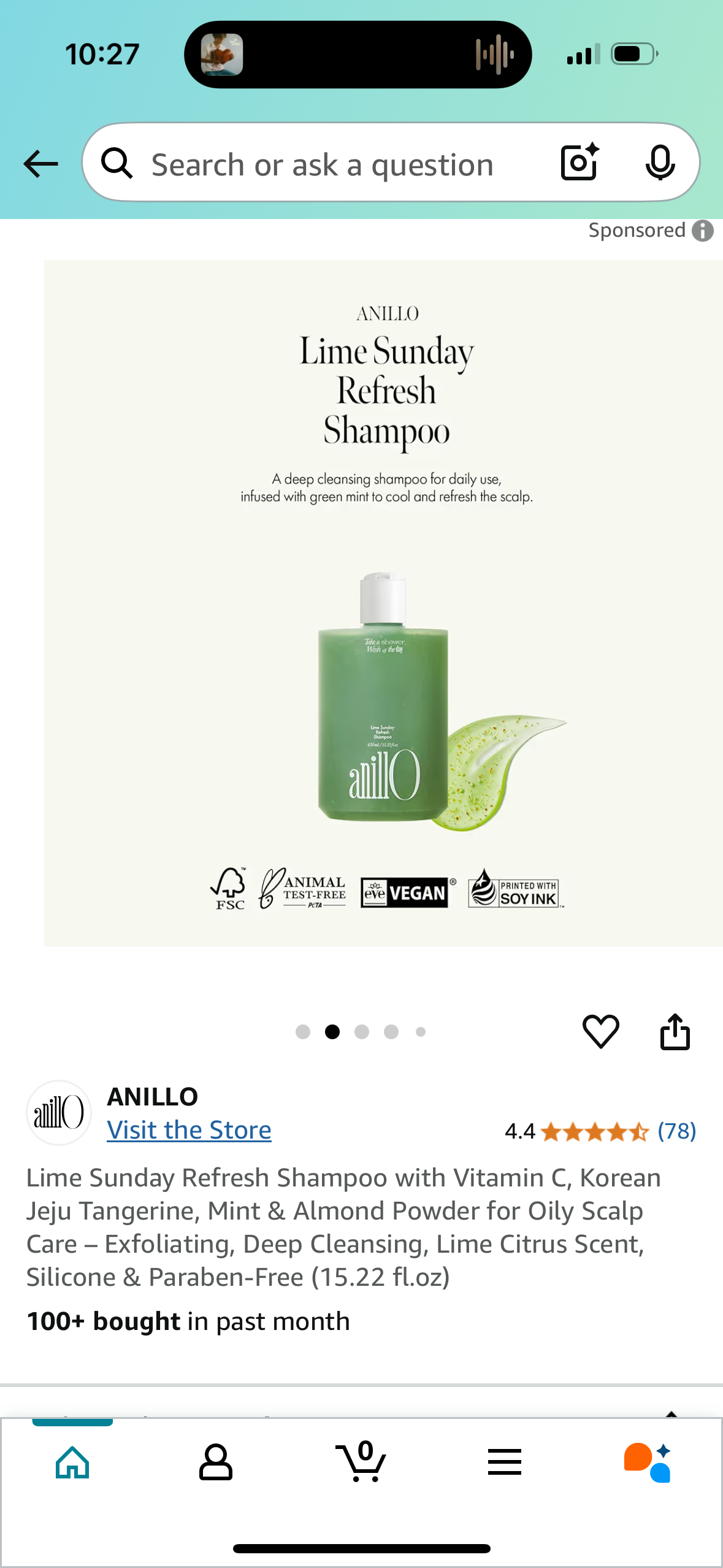 Lime Sunday Refresh Shampoo with Vitamin C, Korean Jeju Tangerine, Mint & Almond Powder for Oily Scalp Care – Exfoliating, Deep Cleansing, Lime Citrus Scent, Silicone & Paraben-Free (15.22 fl.oz)