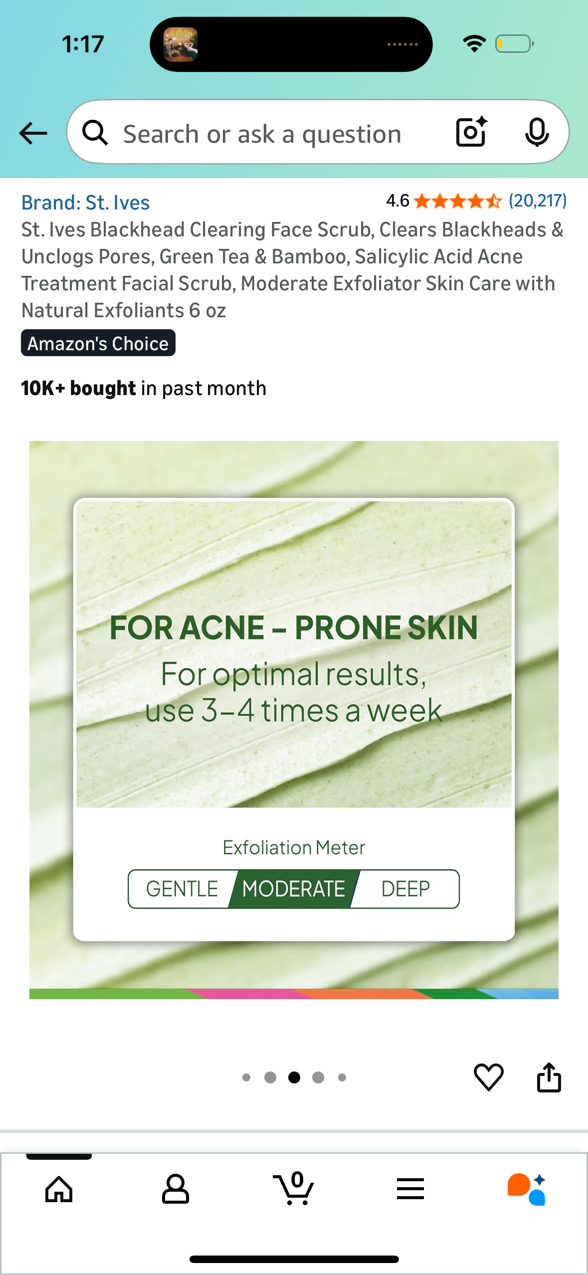 St. Ives Blackhead Clearing Face Scrub, Clears Blackheads & Unclogs Pores, Green Tea & Bamboo, Salicylic Acid Acne Treatment Facial Scrub, Moderate Exfoliator Skin Care with Natural Exfoliants 6 oz