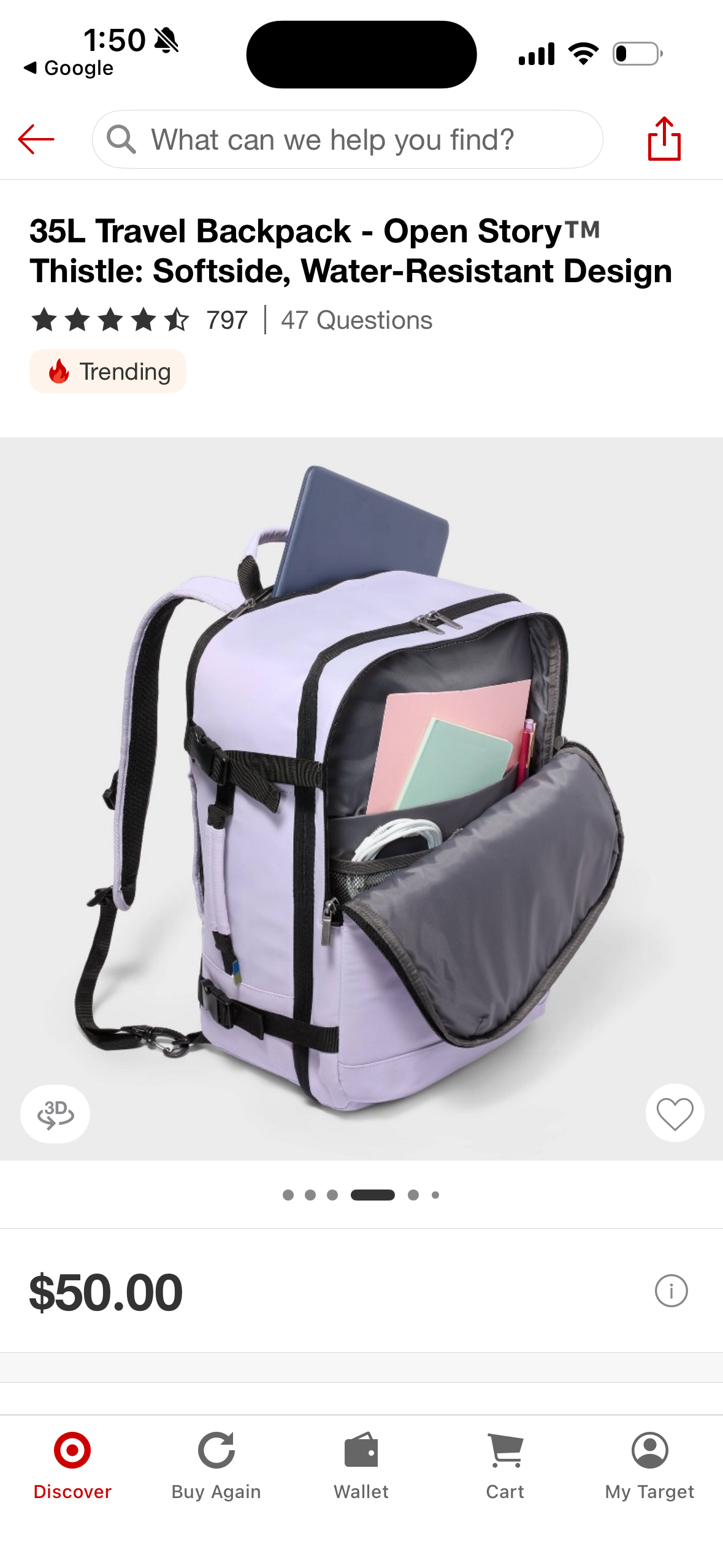 35L Travel Backpack - Open Story™M Thistle: Softside, Water-Resistant Design