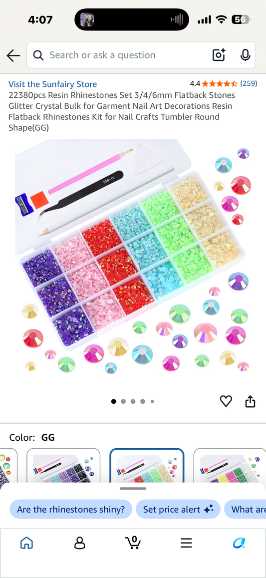 22380pcs Resin Rhinestones Set 3/4/6mm Flatback Stones Glitter Crystal Bulk for Garment Nail Art Decorations Resin Flatback Rhinestones Kit for Nail Crafts Tumbler Round Shape
