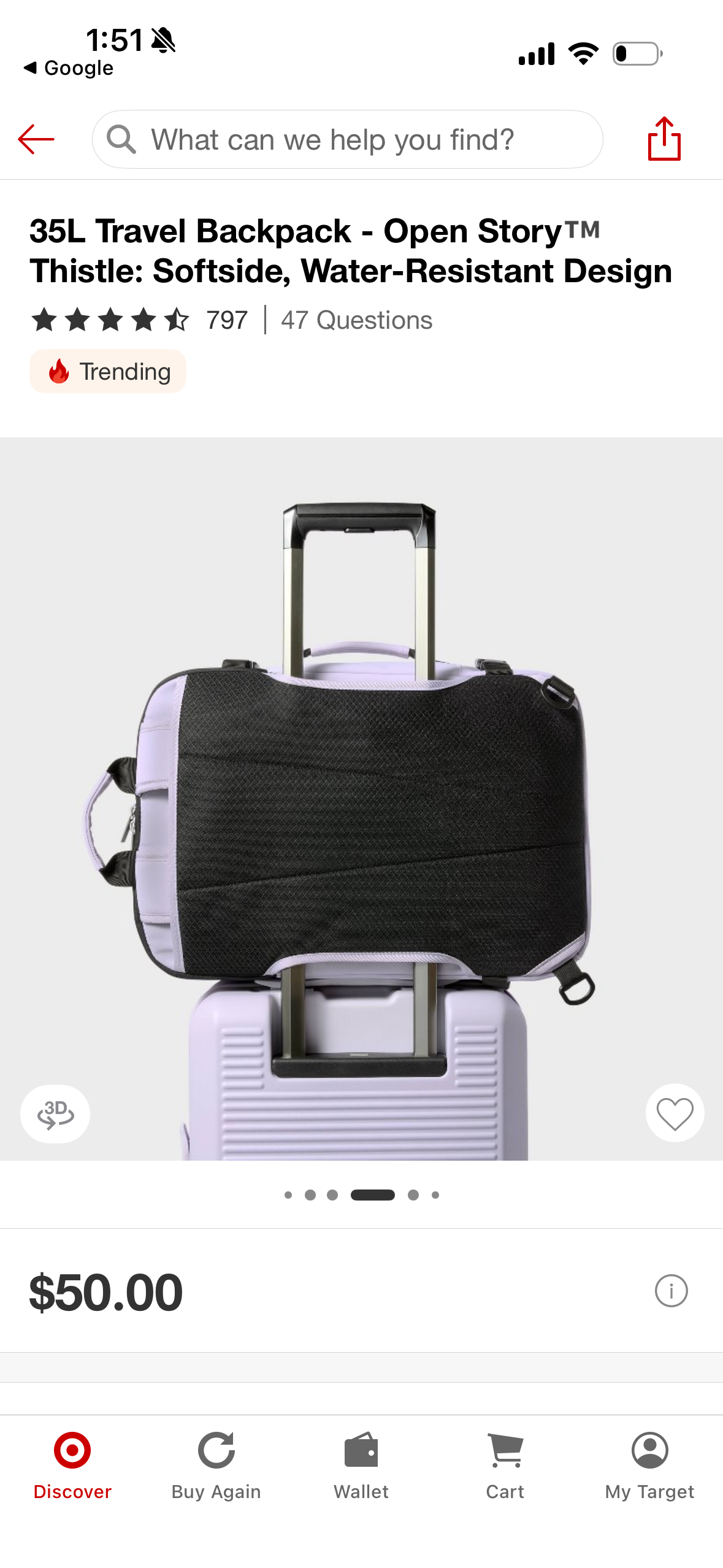35L Travel Backpack - Open Story™M Thistle: Softside, Water-Resistant Design