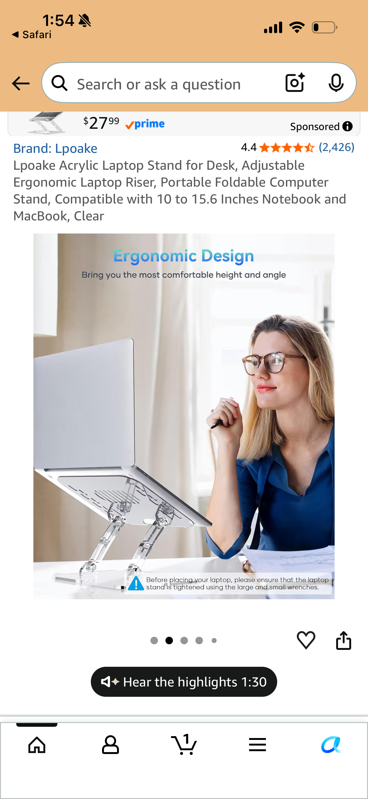 Lpoake Acrylic Laptop Stand for Desk, Adjustable Ergonomic Laptop Riser, Portable Foldable Computer Stand, Compatible with 10 to 15.6 Inches Notebook and MacBook, Clear