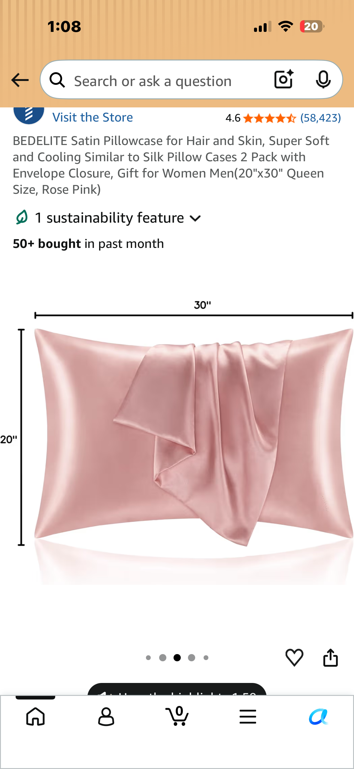 Satin Pillowcase for Hair and Skin, Super Soft and Cooling Similar to Silk Pillow Cases 2 Pack with Envelope Closure, Gift for Women Men(20"x30" Queen Size, Rose Pink)