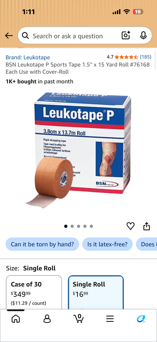 BSN Leukotape P Sports Tape, 1.5'' x 15 Yard Roll,  #76168 Each Use with Cover-Roll