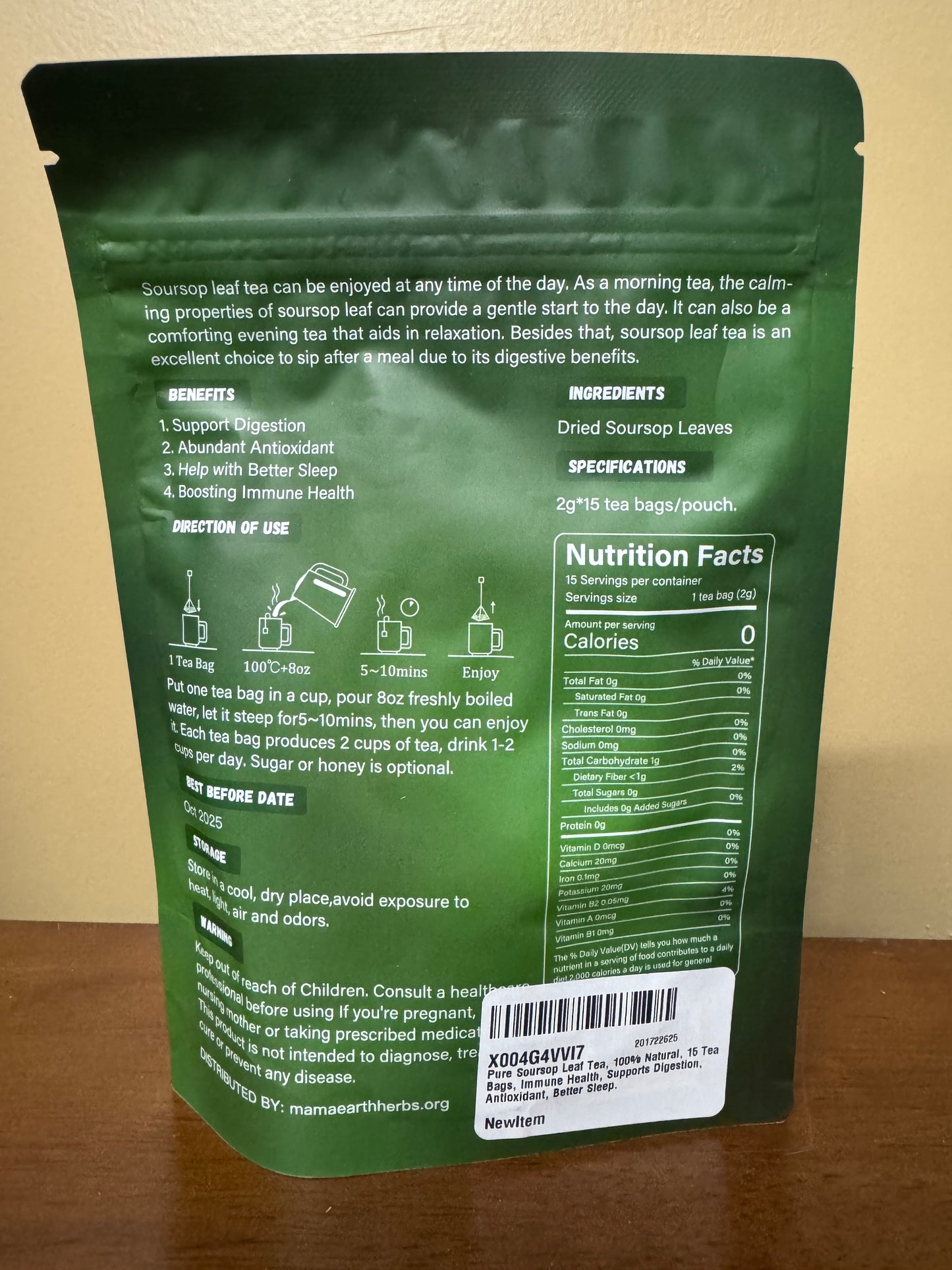 Mama Earth Herds - Soursop Leaf Tea, 15 Tea Bags