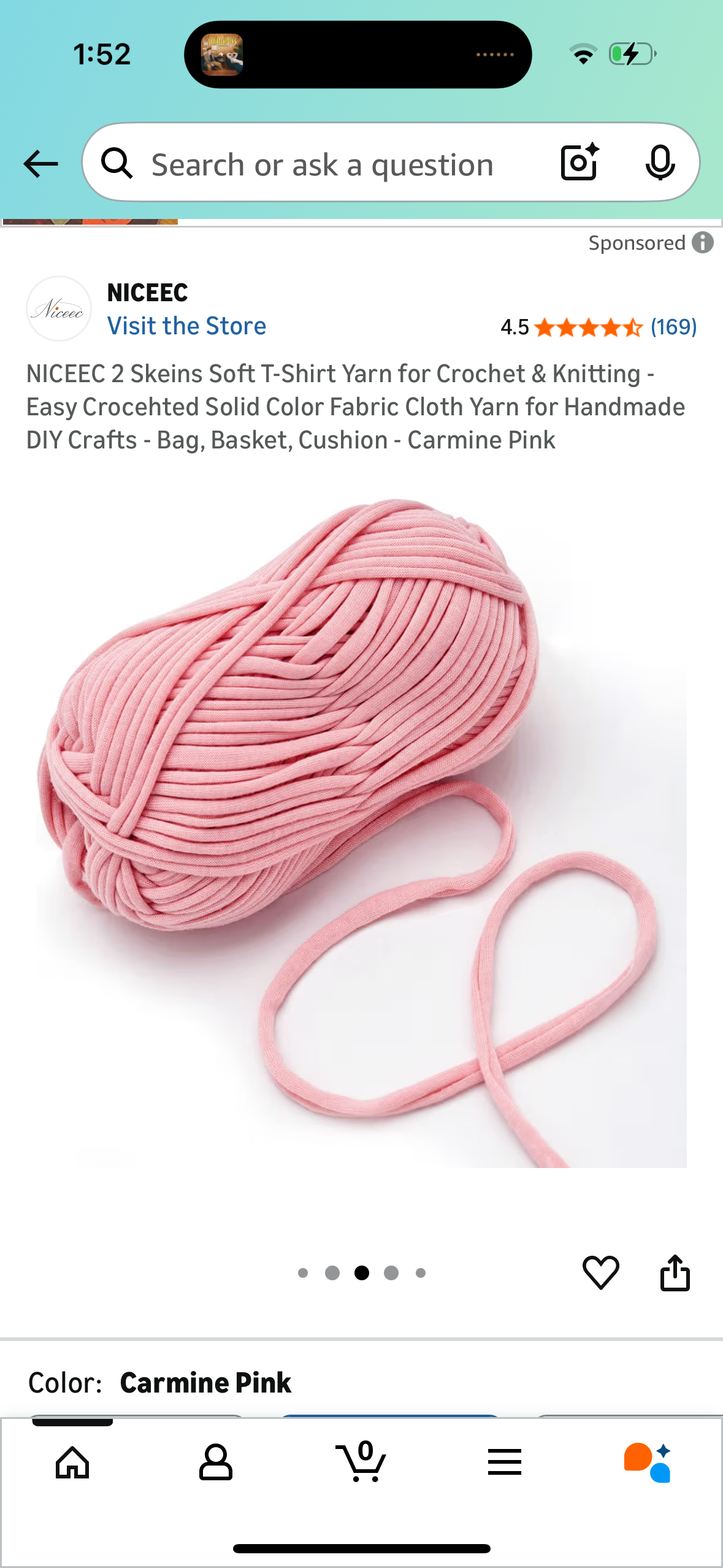 NICEEC 2 Skeins Soft T-Shirt Yarn for Crochet & Knitting -Easy Crocehted Solid Color Fabric Cloth Yarn for Handmade DIY Crafts - Bag, Basket, Cushion - Carmine Pink