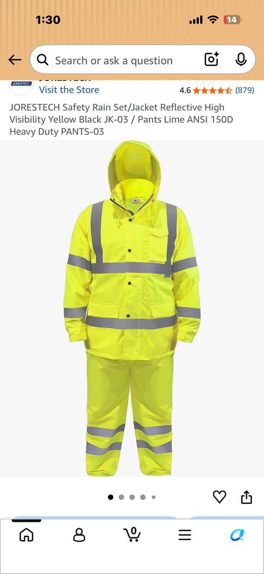 Safety Rain Set/Jacket Reflective High Visibility Yellow Black JK-03 / Pants Lime ANSI 150D Heavy Duty PANTS-03(Size Small)s