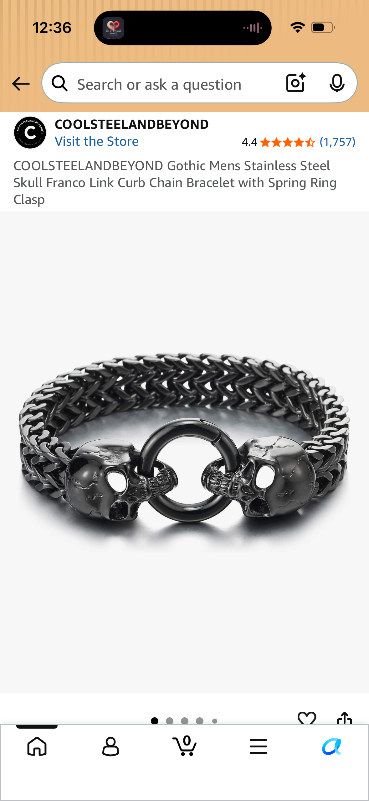 COOLSTEELANDBEYOND Gothic Mens Stainless Steel Skull Franco Link Curb Chain Bracelet with Spring Ring Clasp