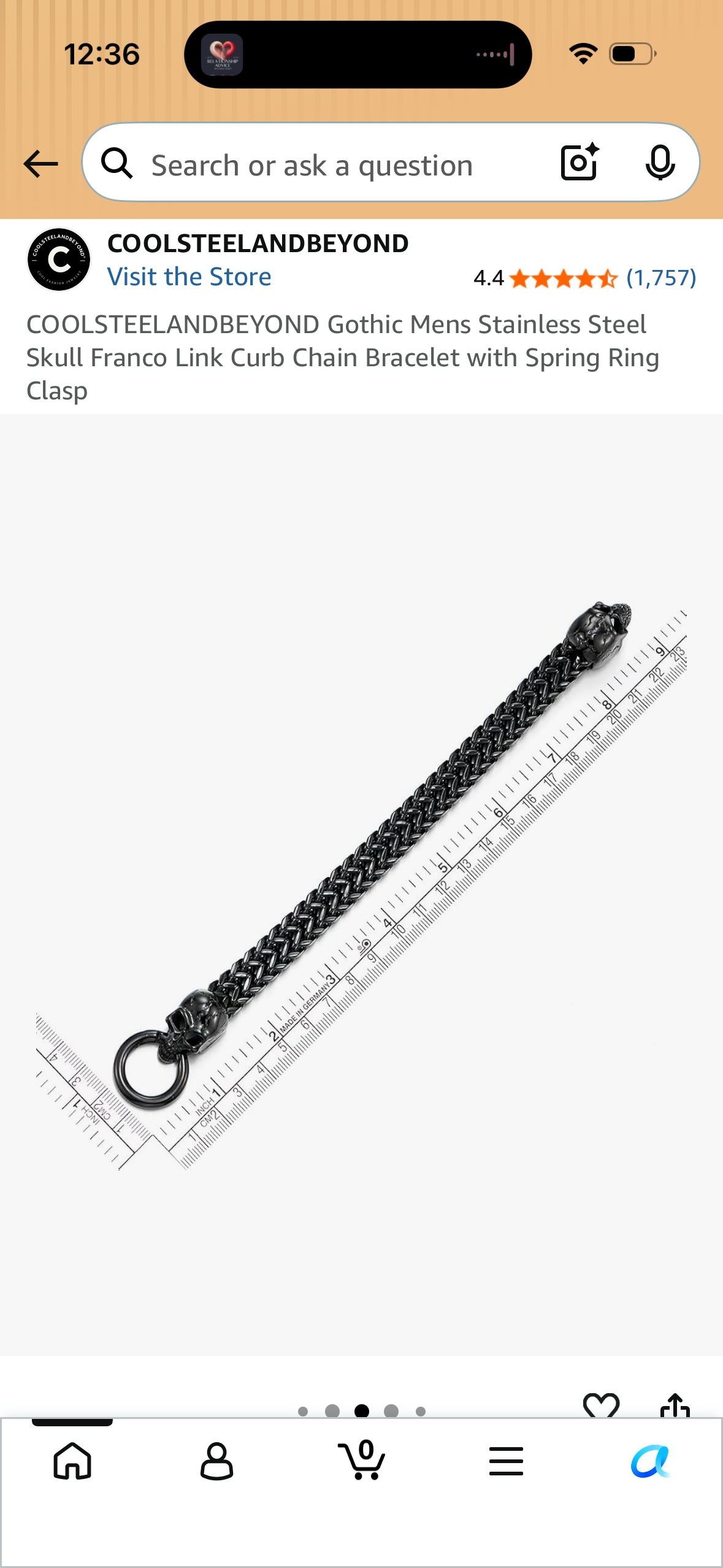 COOLSTEELANDBEYOND Gothic Mens Stainless Steel Skull Franco Link Curb Chain Bracelet with Spring Ring Clasp
