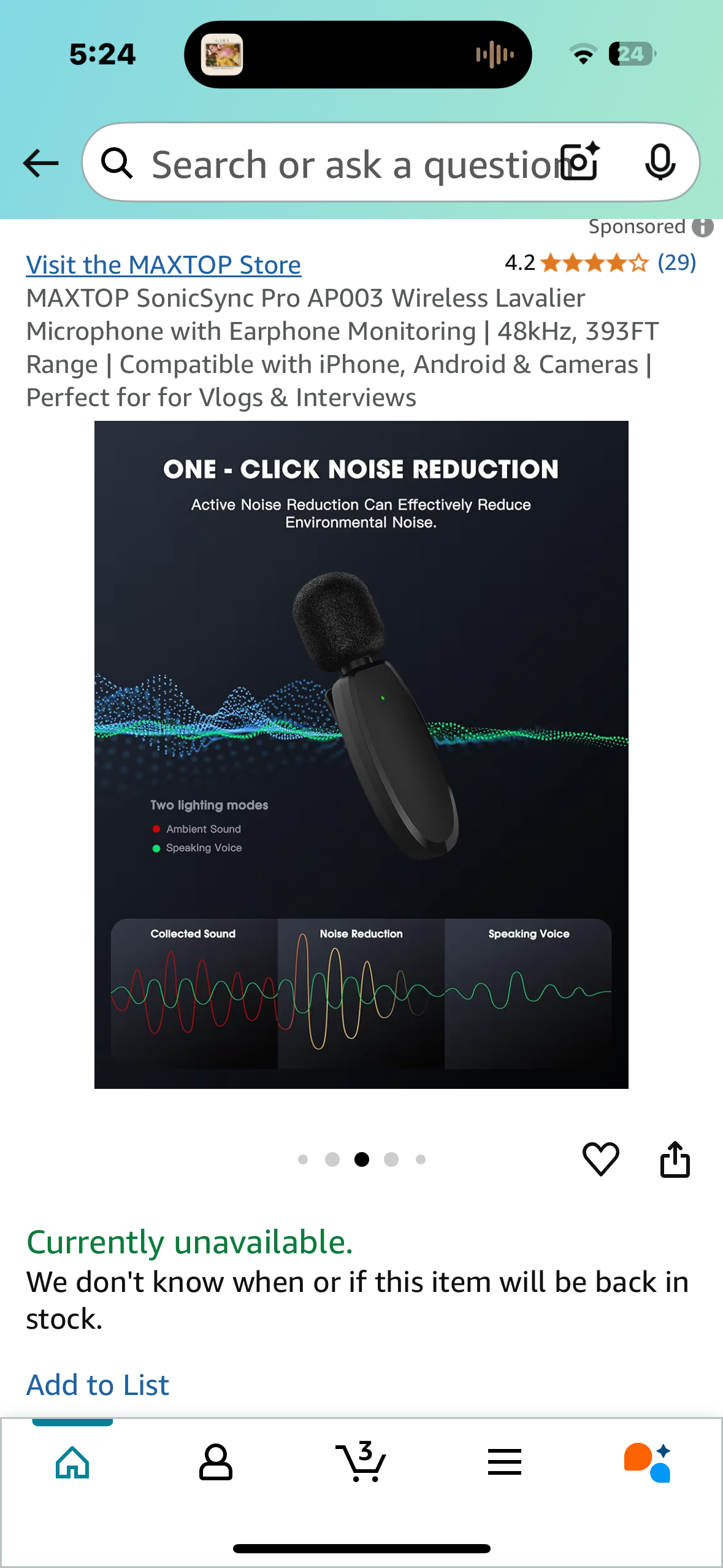 MAXTOP SonicSync Pro AP003 Wireless Lavalier Microphone with Earphone Monitoring | 48kHz, 393FT Range | Compatible with iPhone, Android & Cameras | Perfect for for Vlogs & Interviews