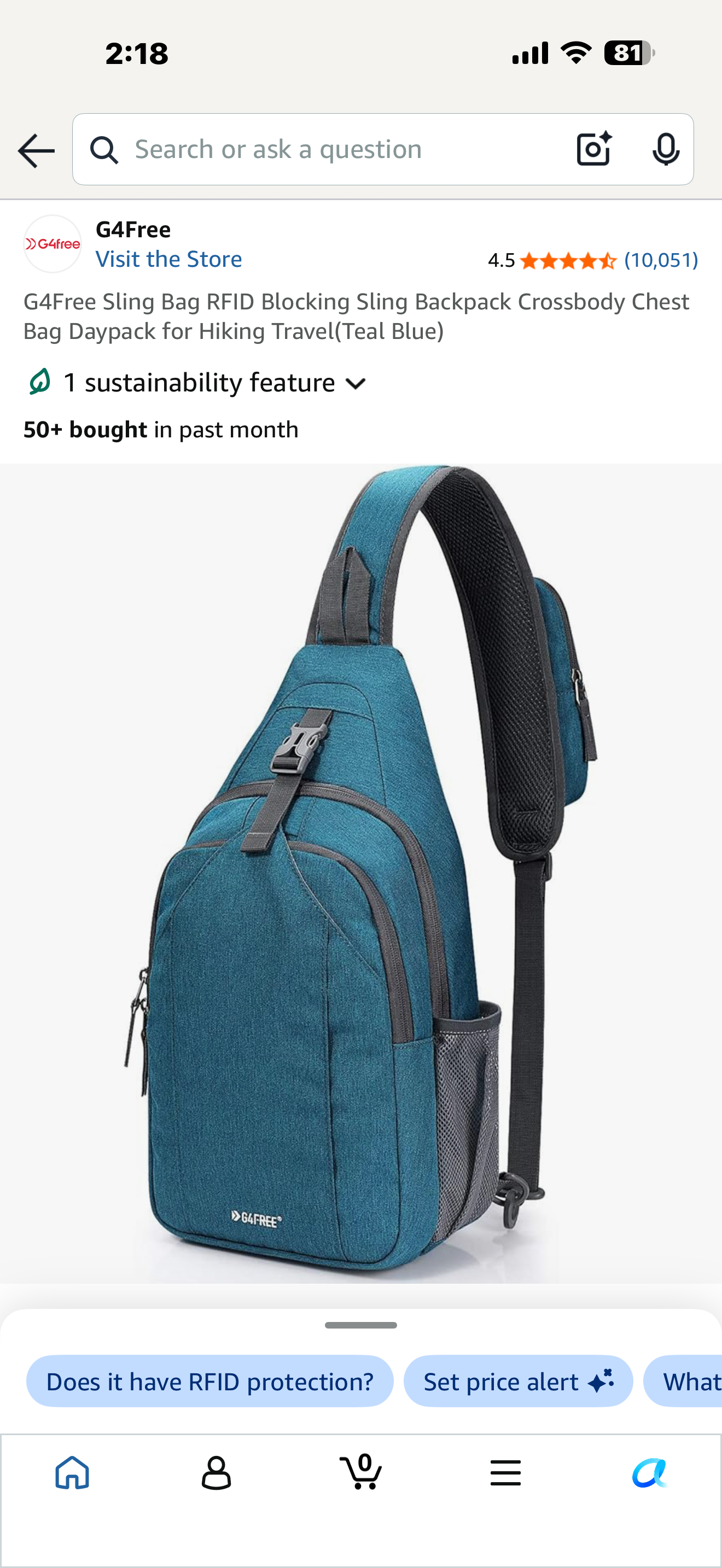 G4Free Sling Bag RFID Blocking Sling Backpack Crossbody Chest Bag Daypack for Hiking Travel(Teal Blue