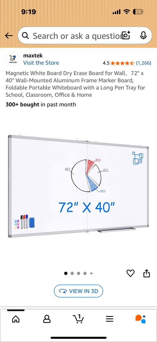Magnetic White Board Dry Erase Board for Wall, 72"x 40" Wall-Mounted, Aluminum Frame, Foldable Portable Whiteboard for School, Classroom, Office & Home (O449)