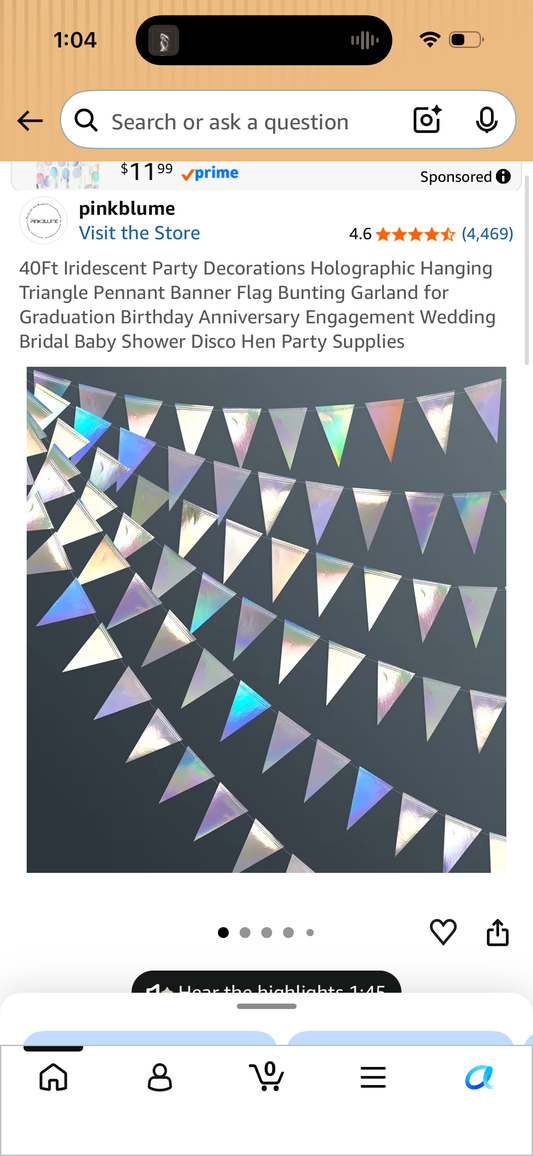 40Ft Iridescent Party Decorations Holographic Hanging Triangle Pennant Banner Flag Bunting Garland for Graduation Birthday Anniversary Engagement Wedding Bridal Baby Shower Disco Hen Party Supplies