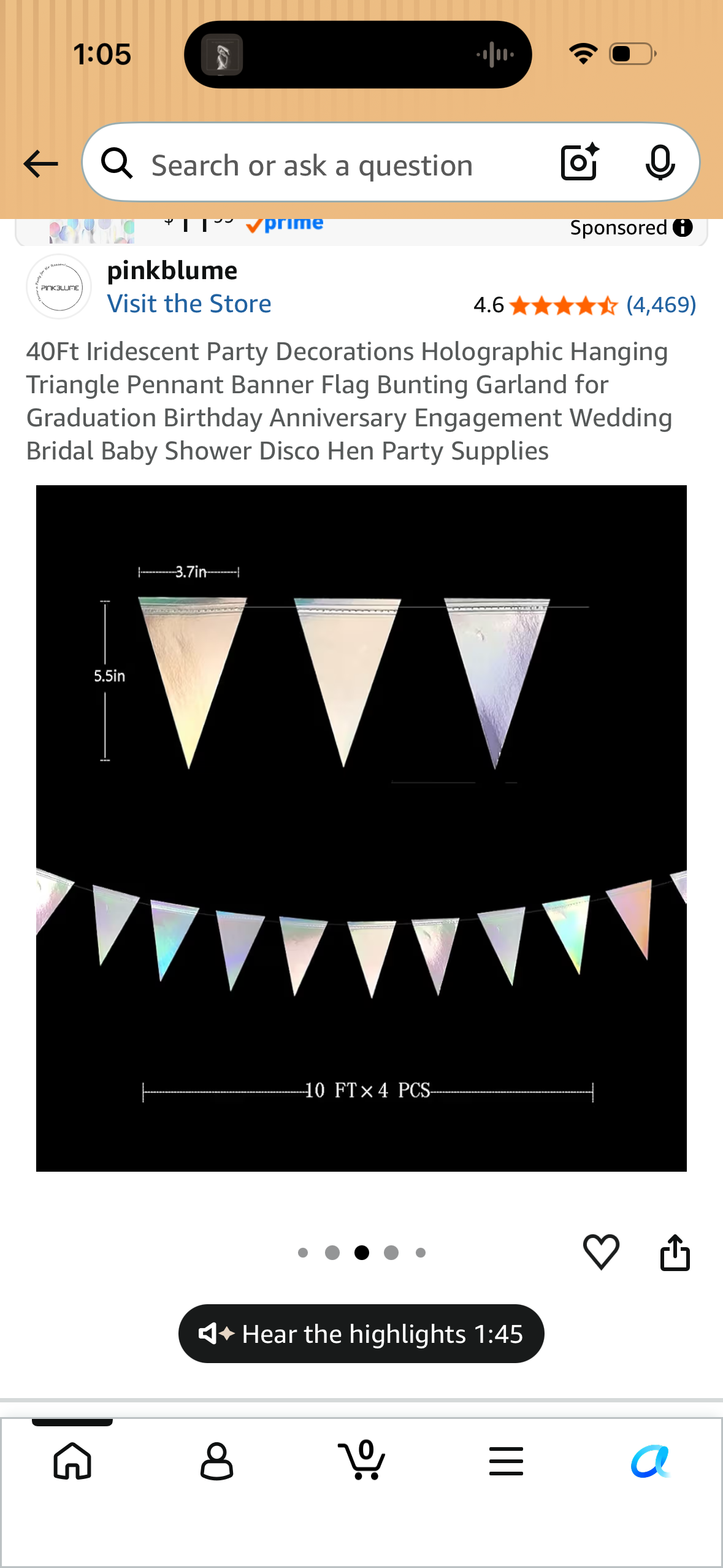 40Ft Iridescent Party Decorations Holographic Hanging Triangle Pennant Banner Flag Bunting Garland for Graduation Birthday Anniversary Engagement Wedding Bridal Baby Shower Disco Hen Party Supplies