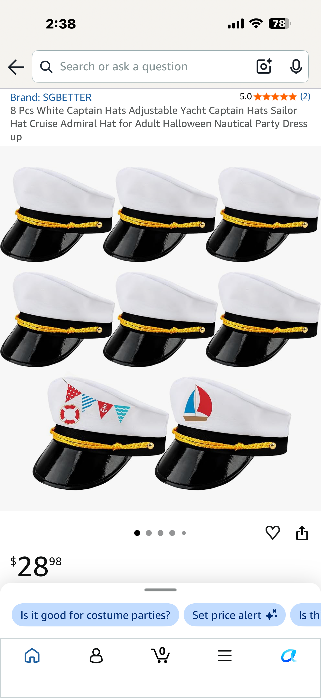 8 Pcs White Captain Hats Adjustable Yacht Captain Hats Sailor Hat Cruise Admiral Hat for Adult Halloween Nautical Party Dress up